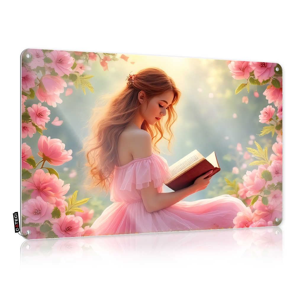 Fzfn Girls Colour Funny Sign Work Wall Decor | Reading In A Flower Garden Preppy For Camper Home(30X40cm)
