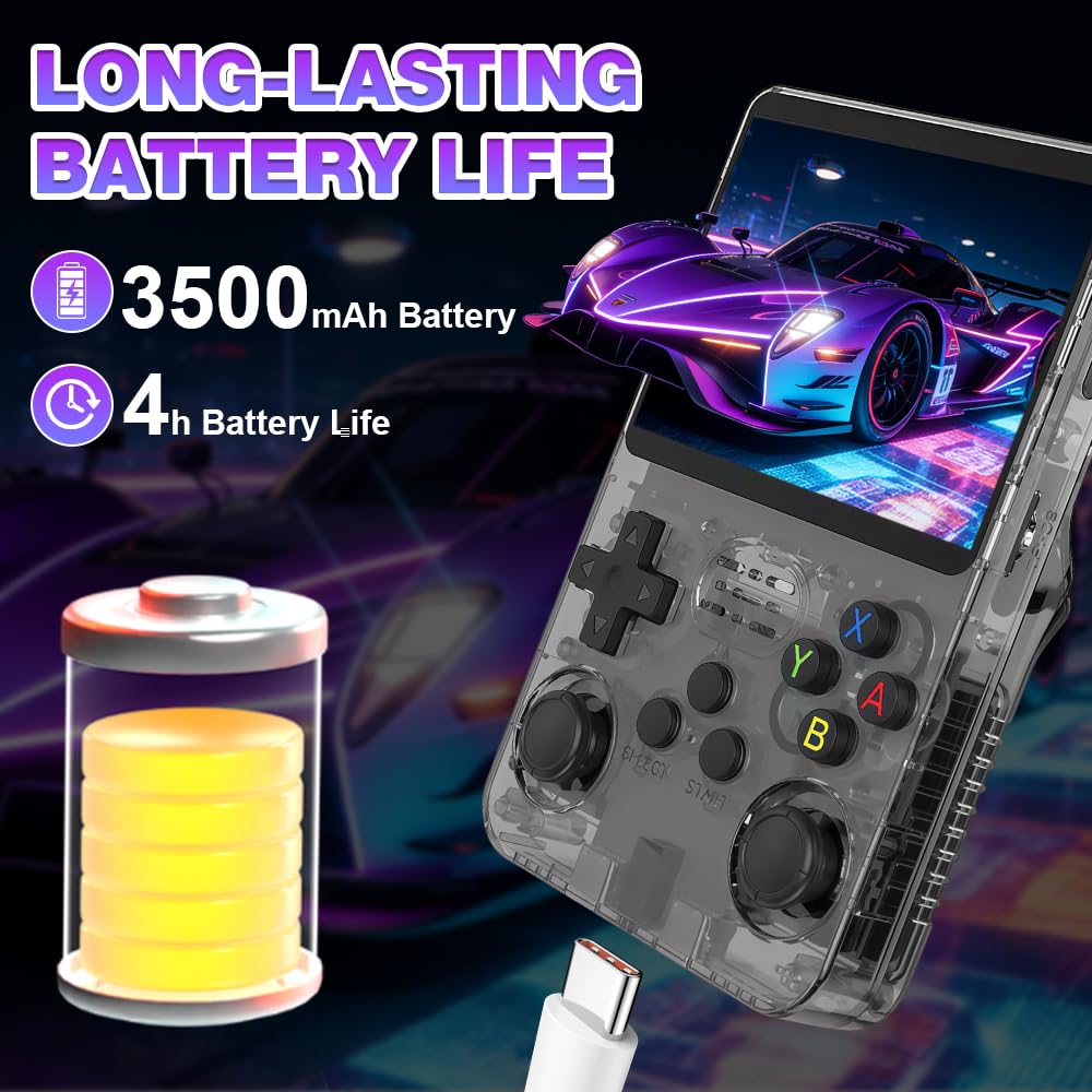 Console di gioco portatile retrò R36S, console retrò da 128 GB, console portatile con schermo IPS da 3,5 pollici, mini console retrò portatile, console emulatore per sistema Linux Game Boy (nero)