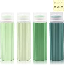 Travel Bottles, Set of 4 100 ml Travel Bottles with Labels, Silicone Travel Accessories – Silicone Travel Bottles for Shampoo, Body Lotions (Green)