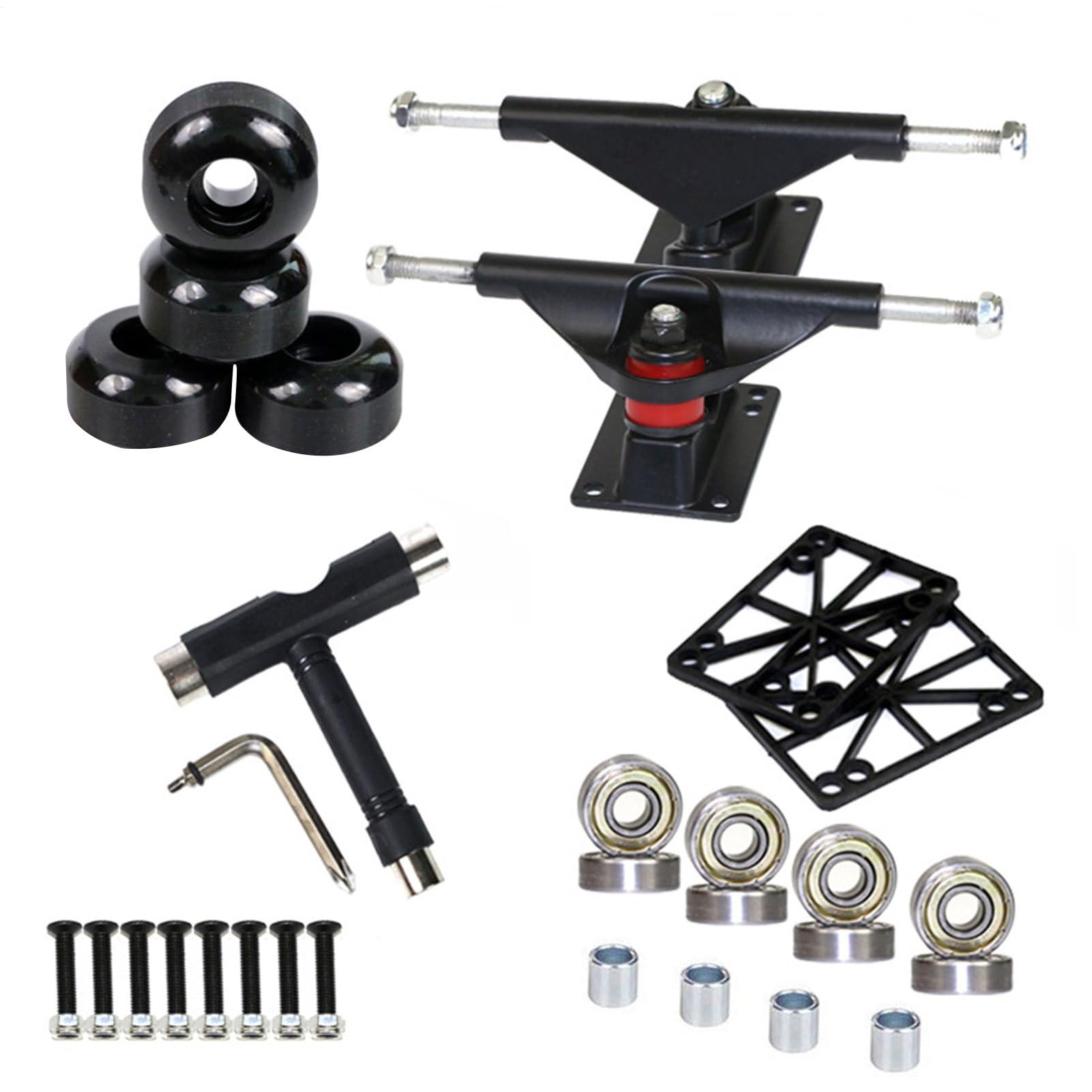 Skateboard Truck Set – 7.48 x 2.32 x 2.01 inches metal PU, 2 trucks 4 wheels 8 bearings 2 pads 1 tool 8 screws | professional skateboard hardware accessories kit for street park cruising tricks of