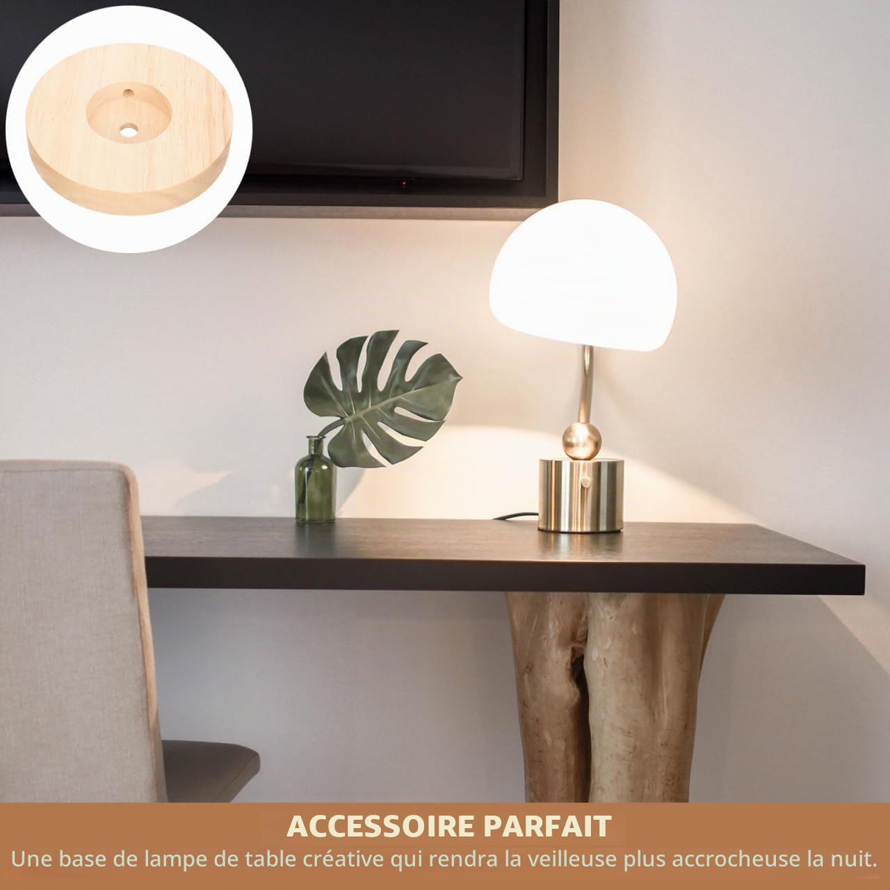 HOMSFOU Base De Lampe En Bois Massif Rond 12X12X0.79 Pouces Pied De Lampe De Table Accessoire Pour De Nuit Salon Bureau Chambre