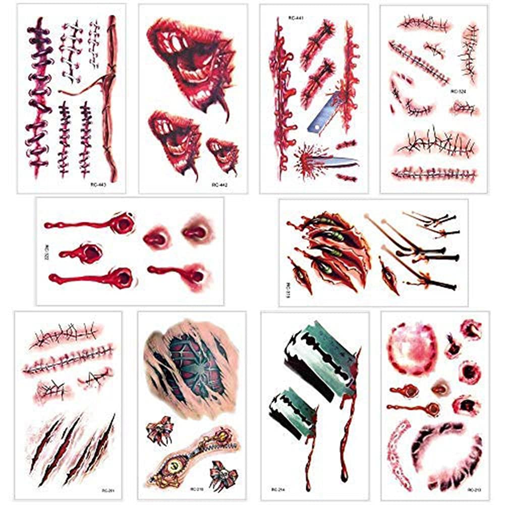 Buy 30 PCS Halloween s Tattoos Realistic Fake Bloody Wound Scab