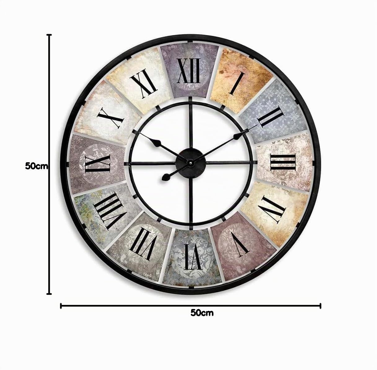 K&L Wall Art Reloj de Pared Grande de Metal Vintage XL diseño Antiguo números Romanos Ø 50cm Retro hogar Reloj de Cocina