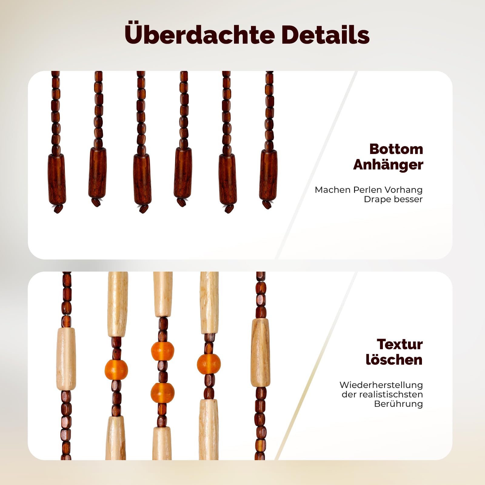 Perlenvorhang Holz Türvorhang Perlen 90x208cm Perlenvorhang Balkontür aus Naturbelassenem Holz, Perlenvorhang Türvorhang Handgefertigt Raumteiler für Schlafzimmer