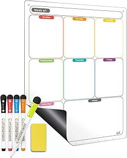 Magnetic Fridge Calendar Kit - Dry Erase Calendar Whiteboard for Refrigerator with Thickened Magnet -Weekly Meal Planner Included Fine Point Markers & Eraser