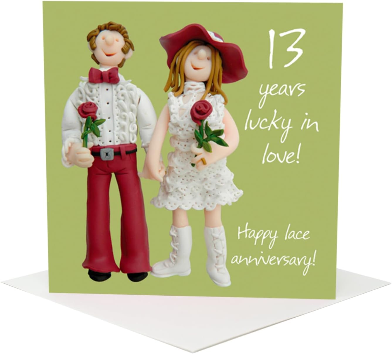13th Wedding Anniversary Card - Lace - 6 x 6 Inches - HERBUK13thANNIVHM