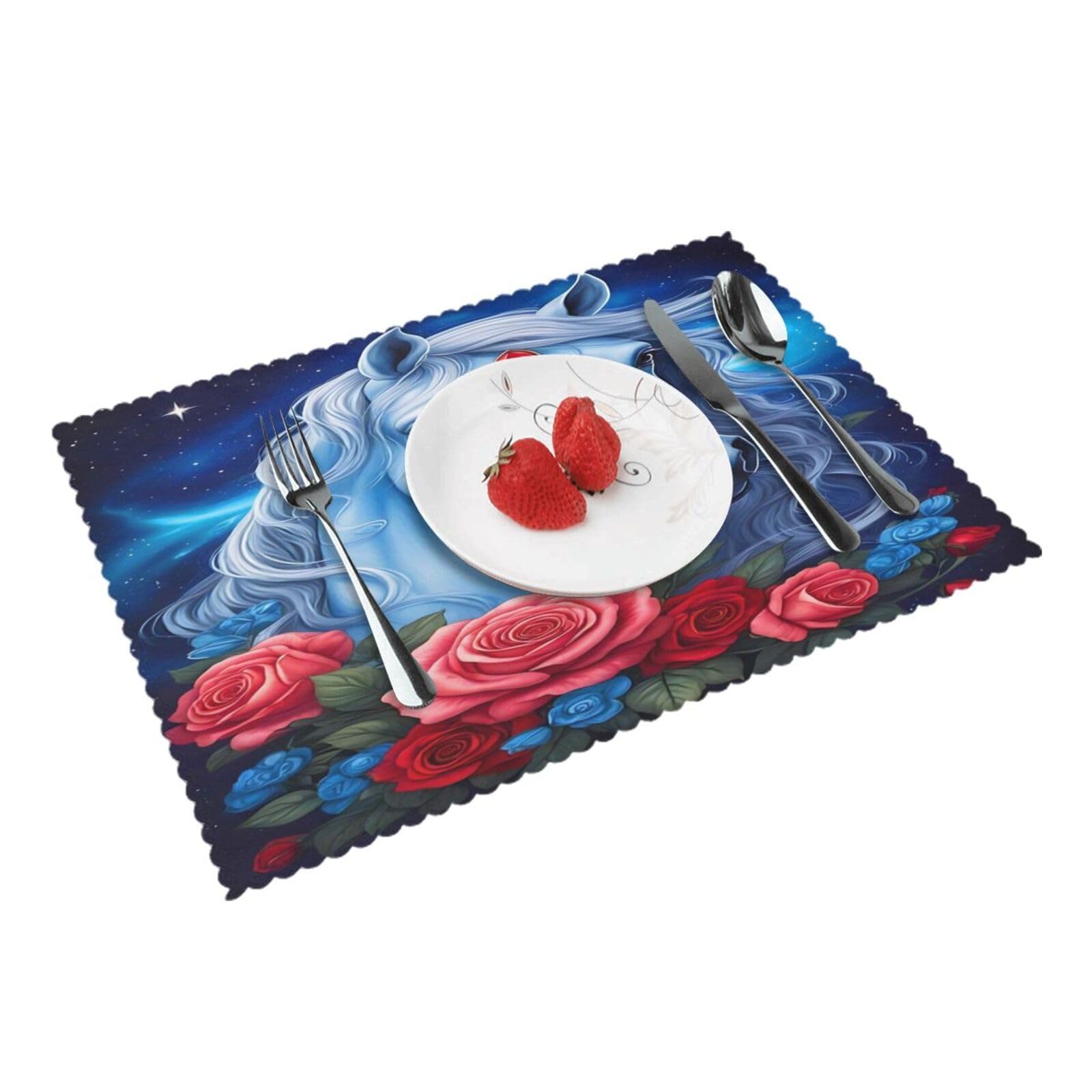 Fantasy Horse Roses (1) Placemats Set of 4 Print Table Mats Place Mats Table Decor for Kitchen Dining 12X18 in