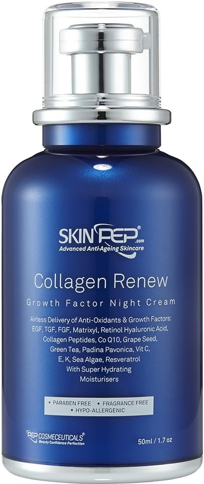 Collagen Renew - Growth Factor Night Cream Encapsulated Growth Factors (EGF, FGF, TGF) + Super Hydrating Moisturisers + Retinol + Hyaluronic Acid + Anti oxidants - Korean Glass Skin By SkinPep (50ml)