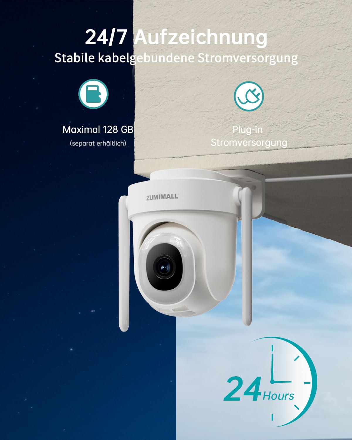 ZUMIMALL 2.5K Überwachungskamera Aussen, Auto-Tracking, 24/7 Aufnahme, 2PCS | 355°/90° PTZ, Kabelgebunden, 2.4/5G Dualband WLAN Kamera überwachung aussen, 5MP Farbnachtsicht, KI-Erkennung