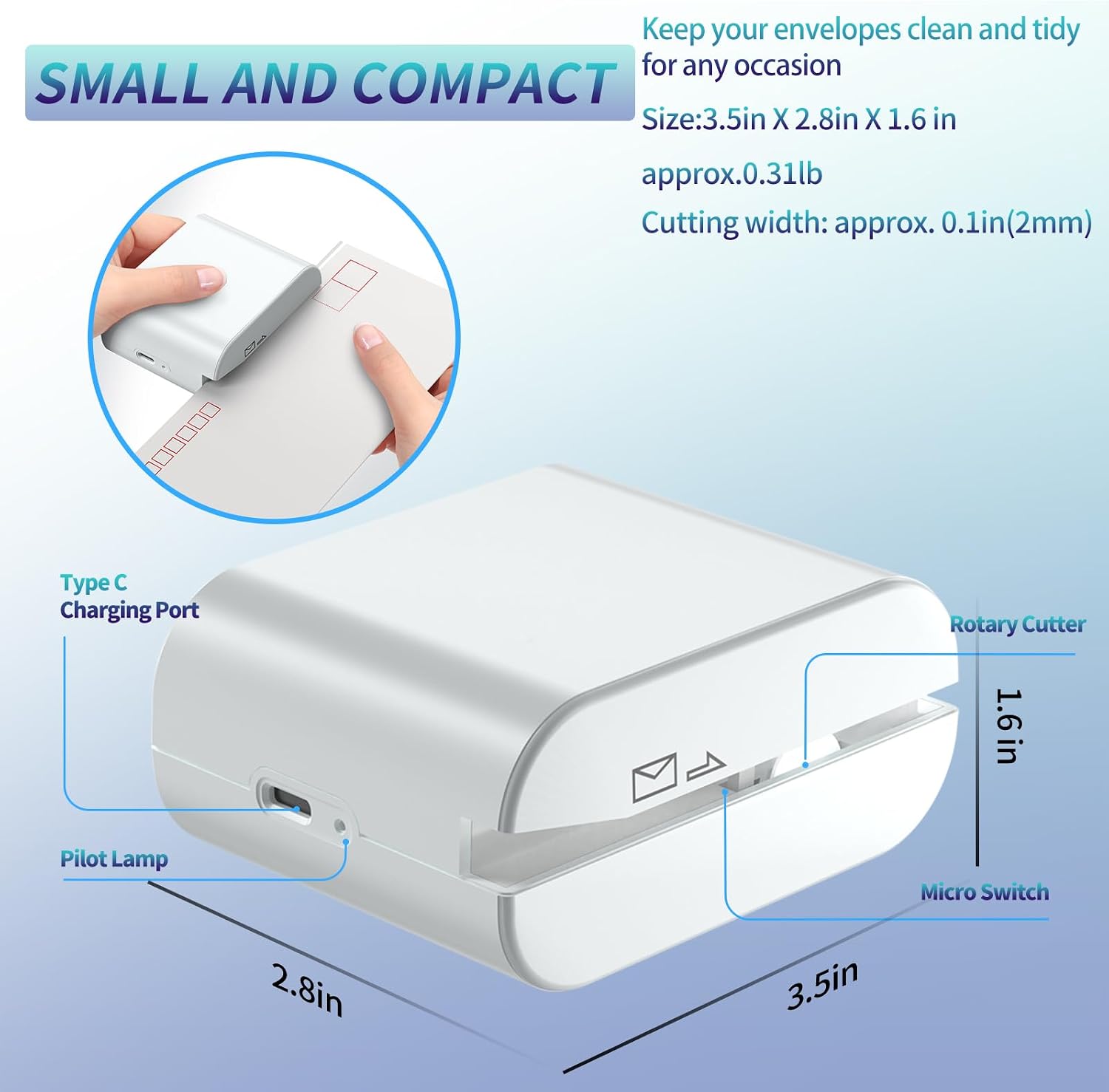 Rechargeable Electric Letter Opener - Automatic Letter Opener Envelope Slitter, Electric Letter Opener Envelope Slitter for Universal Mail and Envelopes(White)