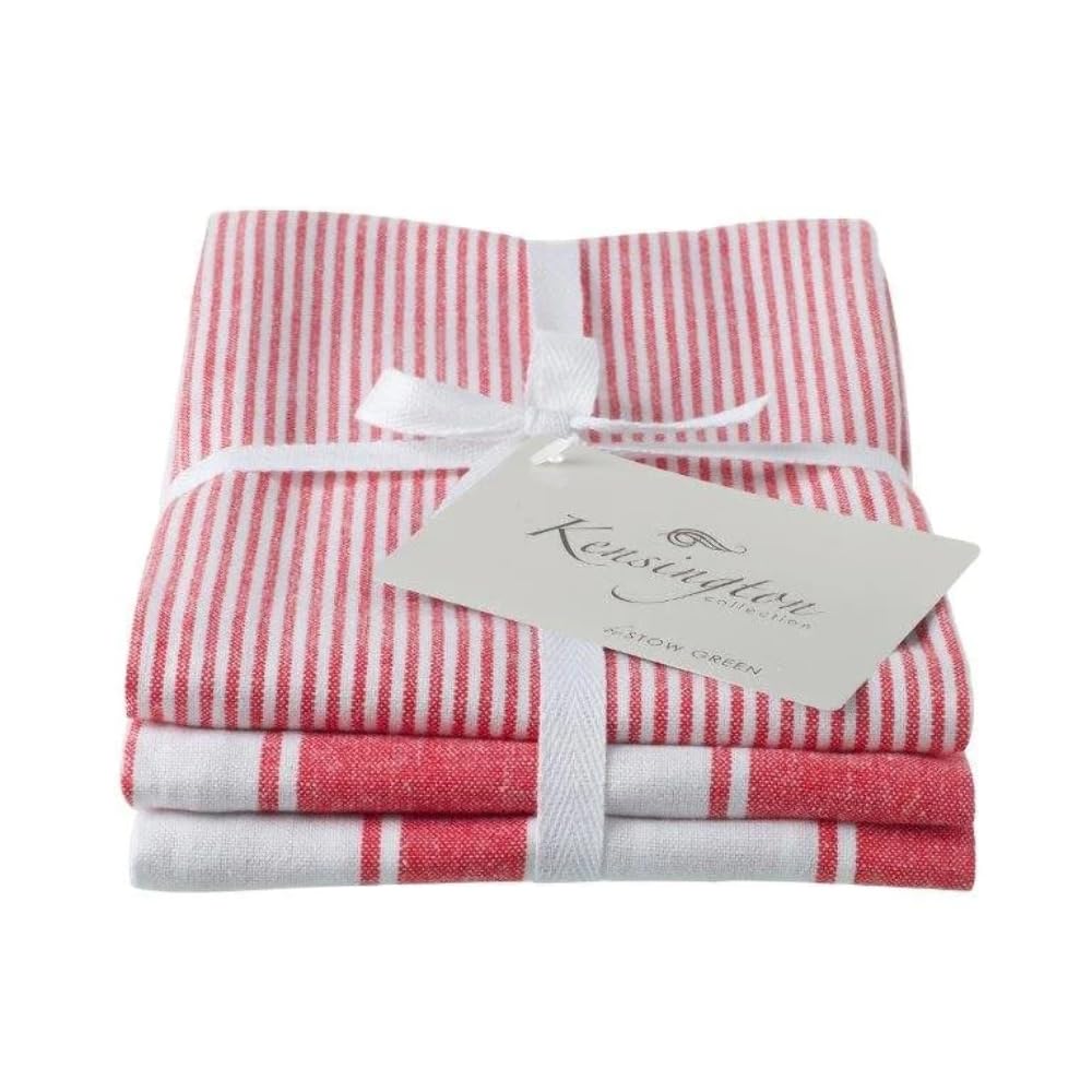 Kensington Stripe Tea Towel Red Set Of 3