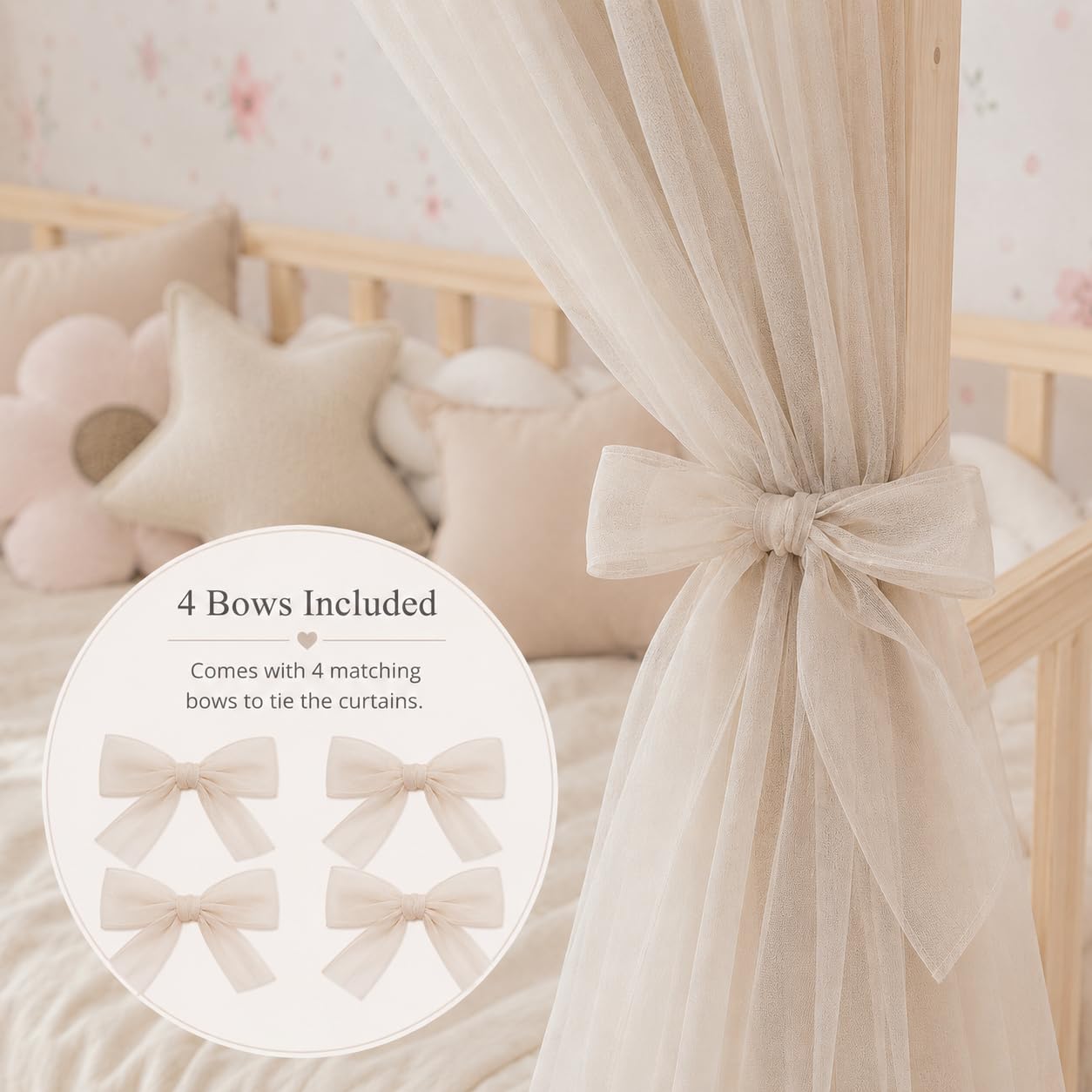 Baby Fancyroom Dosel para cama infantil, dosel, dosel, para habitación infantil, dosel, para niñas, princesas, habitación (beige, 300 cm, sin mariposas)