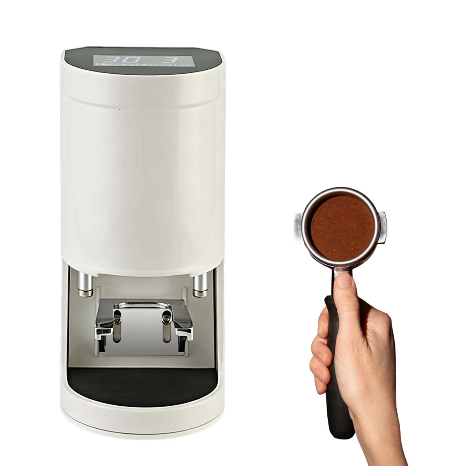 KUSOLE Automatic coffee tamper, 11-66 lb adjustable tamper, professional-grade 58mm electric tamper, barista-specific espresso tamper White-plane