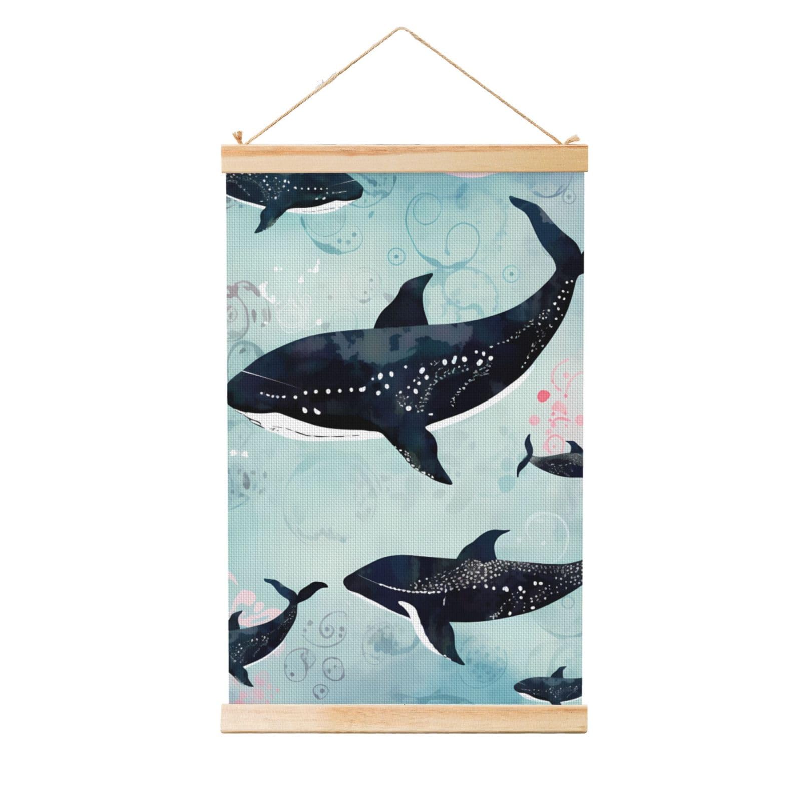 Whale Posters Wooden Shaft Hanging Poster Canvas Prints Scroll Wall Art Painting Vintage Wall Banner Modern Artwork Decor for Home Decor Ready to Hang 20"x30"