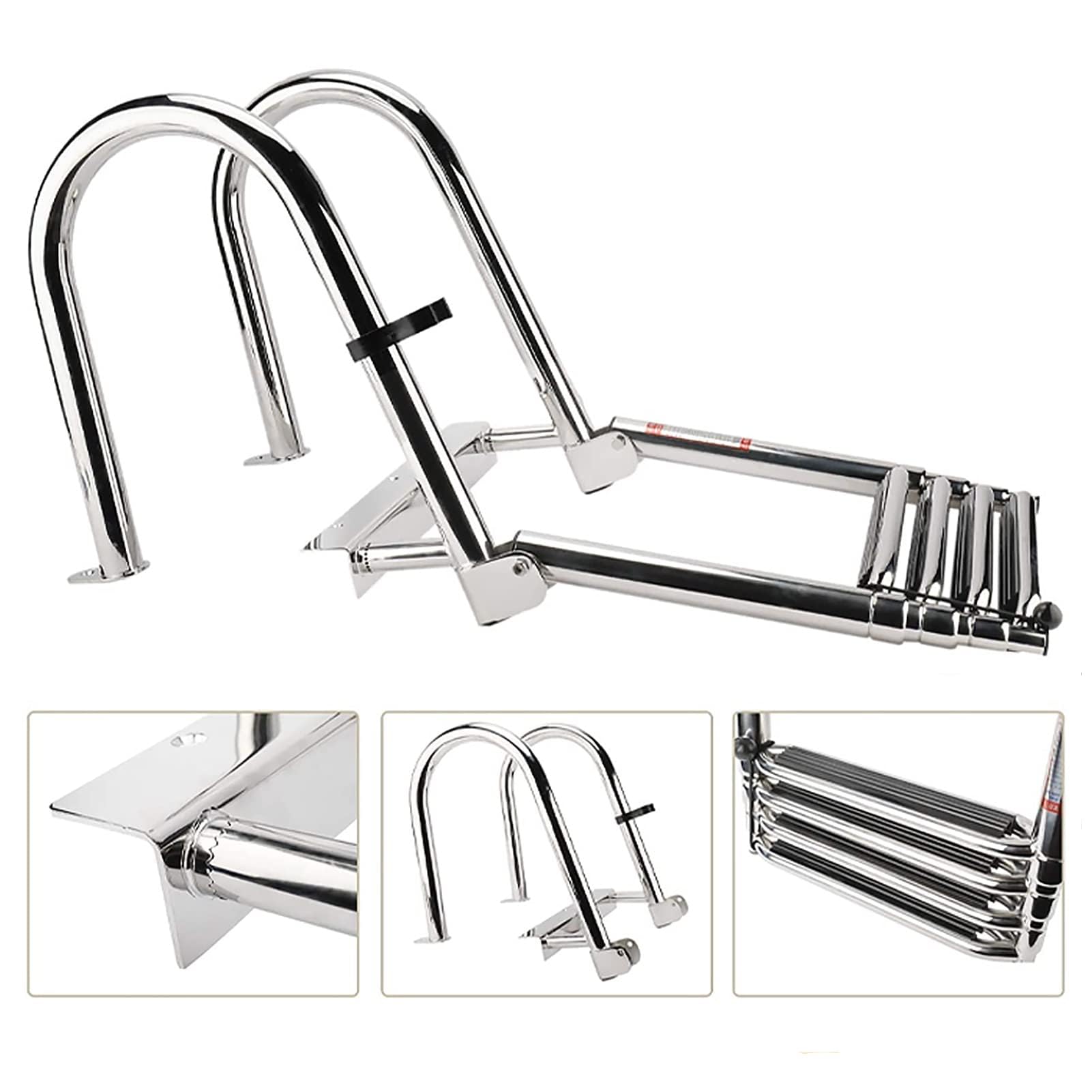 Scaletta per Barche Scaletta Galleggiante Pieghevole Telescopica/Scaletta per Barche, Scalette per Piscina/Yacht/pontone in Acciaio Inossidabile a 4 Gradini, con Corrimano e Gradini Antiscivolo