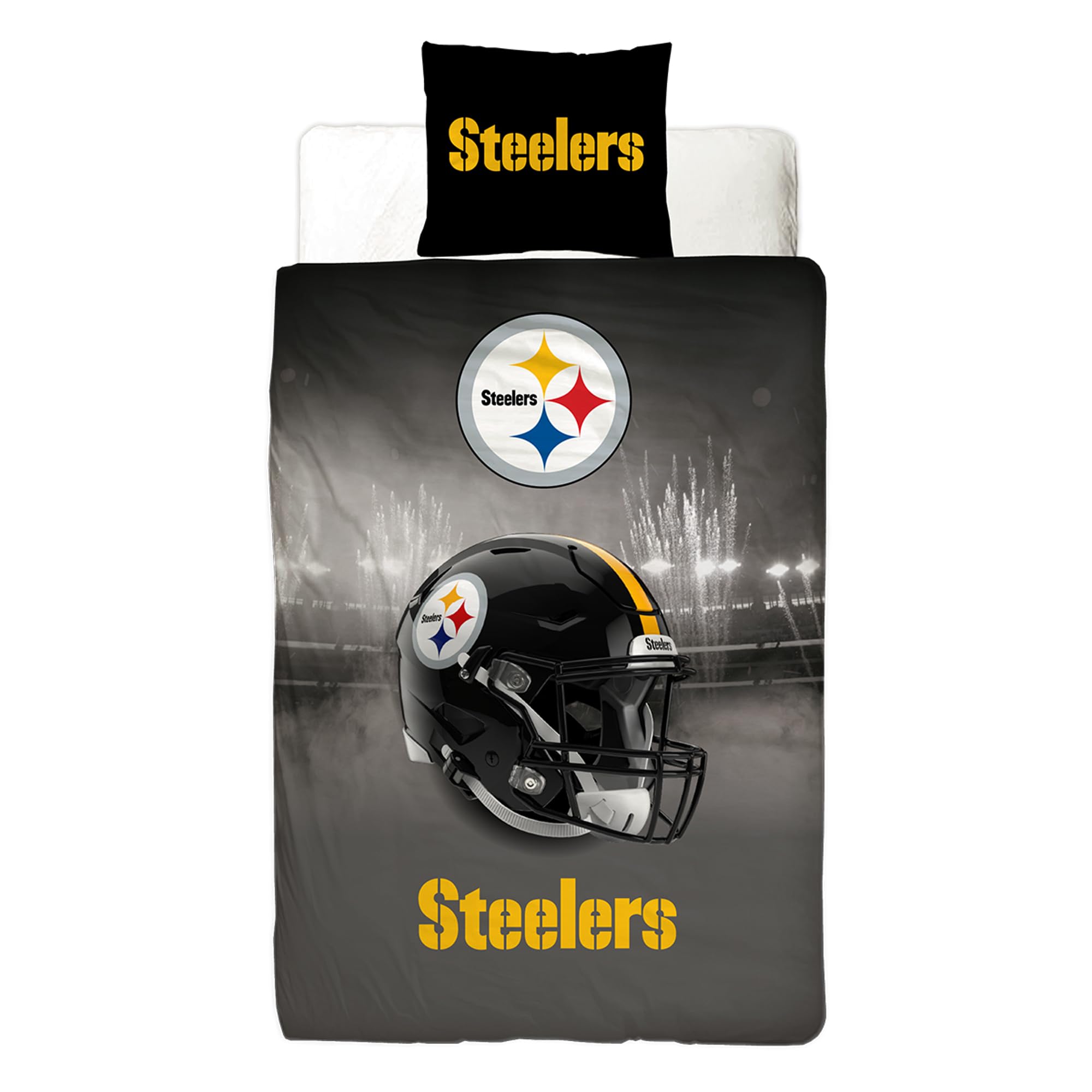 NFL Bettwäsche Pittsburgh Steelers 135 x 200 cm + 80 x 80 cm 100% Baumwolle in Renforcé-Linon-Qualität Reißverschluss American Football Fan Super Bowl Steely McBeam Wende-Bezug deutsche Größe