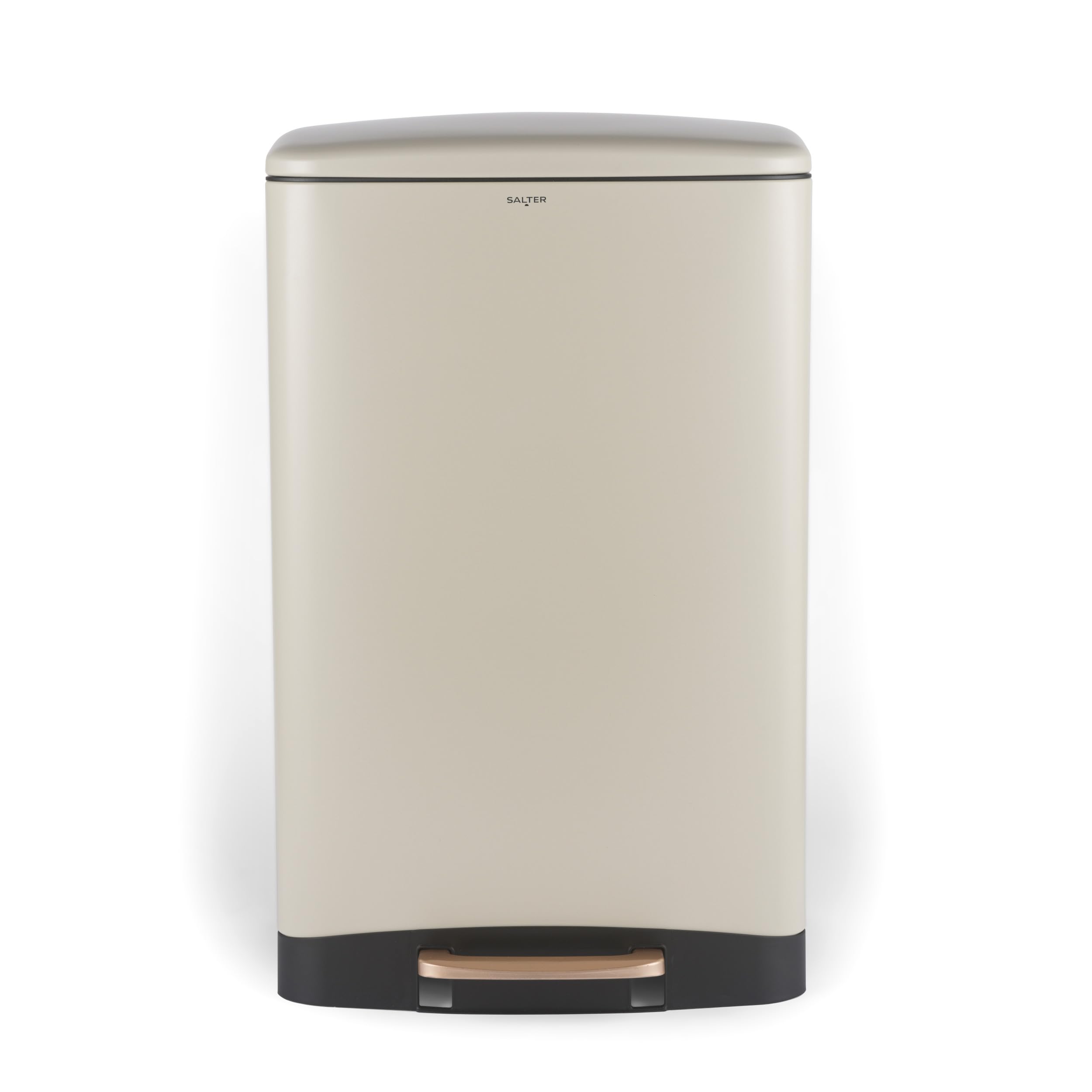 Salter Pebble 50L Pedal Bin – Durable Steel Kitchen Waste Bin with Removable Inner Bucket, Locking Lid, Hands-Free Pedal & Easy-Clean Powder Coated Cream Finish, L42.7 x W31.5 x H71 cm