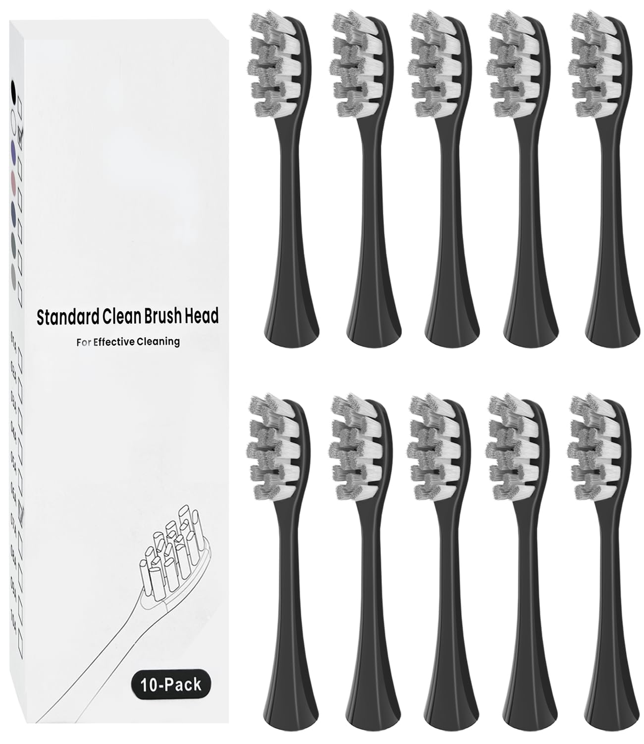 10 Pack Replacement Brush Heads Compatible with Oclean Electric Toothbrush Heads for Oclean Spark, Flow, X Pro, X Pro Elite, X Pro Digital, X Lite, X10, X Ultra, Air2, F1 (Black)