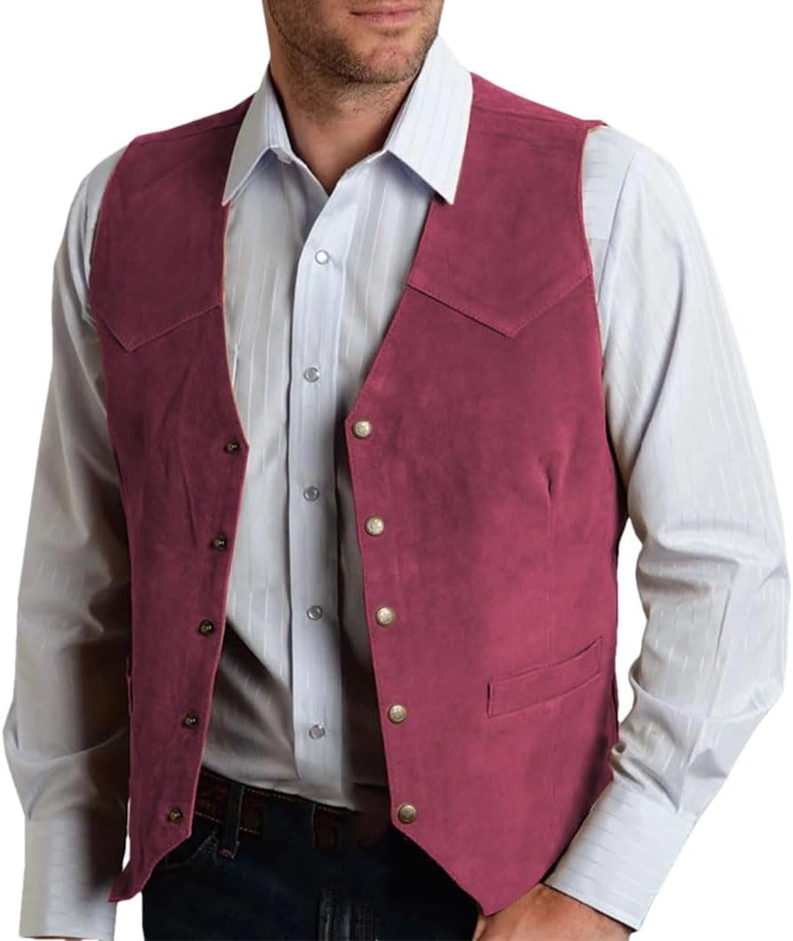 Men's Solid Color Casual V-Neck Single-Breasted PU Imitation Leather Short Vest