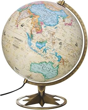 Geographic Globes Classic Retro World Globe with Metal Stand Glowing Led World Globe for Kids and Adults Lighting Globe Night Light Globe 12 Inch Home Decor