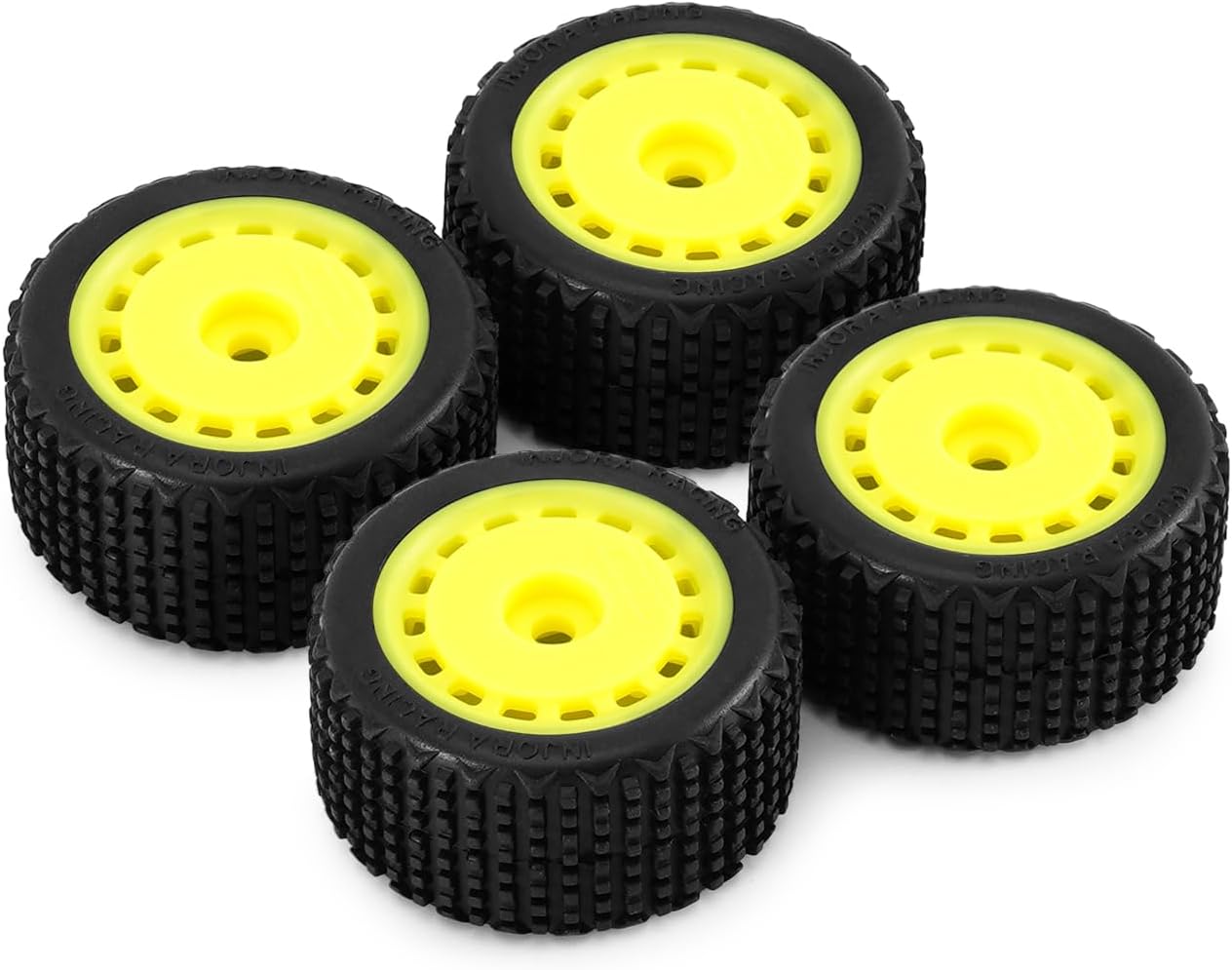 INJORA Pre-Mounted Pin Buggy Tires & Wheels for 1/28 Losi Micro-T, 4pcs(Yellow)