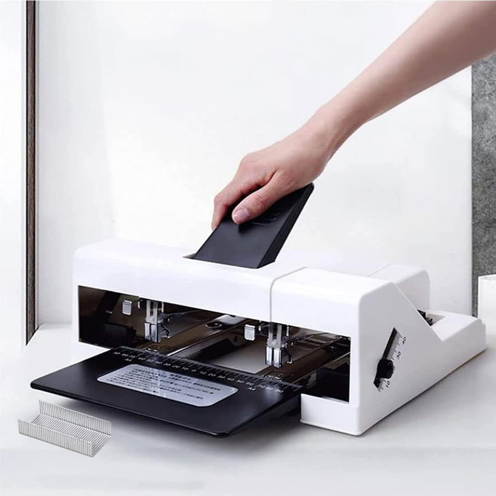 PixCy Double-Head Stapler, Paper Entry Depth Adjustment, Can Bind 50 Sheets, Can Be Nailed Middle Seam, A3/A4/A5 Standard Format Stapler for Office Desktop Staplers