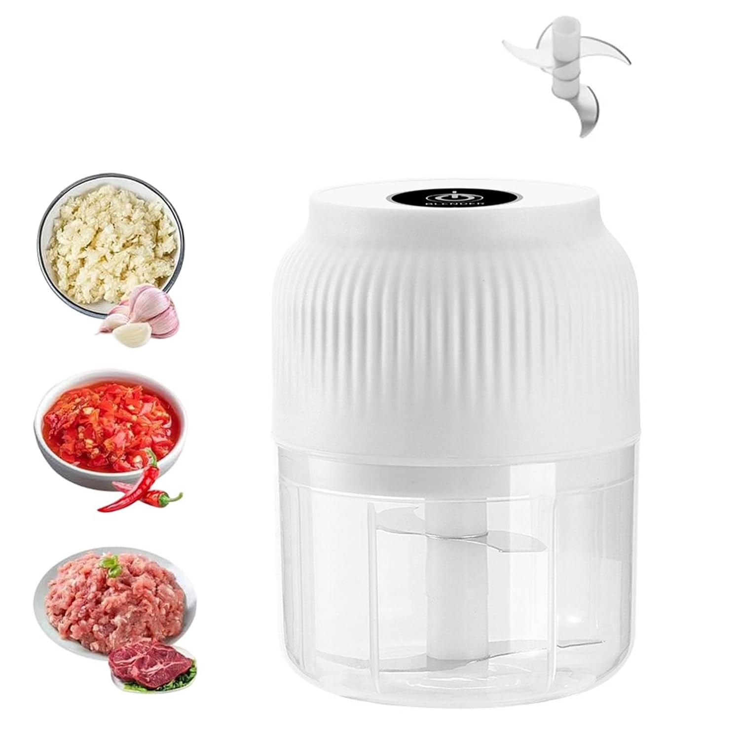 Mini Electric Food Chopper - Portable USB Rechargeable Garlic Chopper & Vegetable Dicer 350ml Capacity, 4 Stainless Steel Blades - for Nuts, Herbs, Meat, Baby Food - Quiet & Easy to Clean (White)