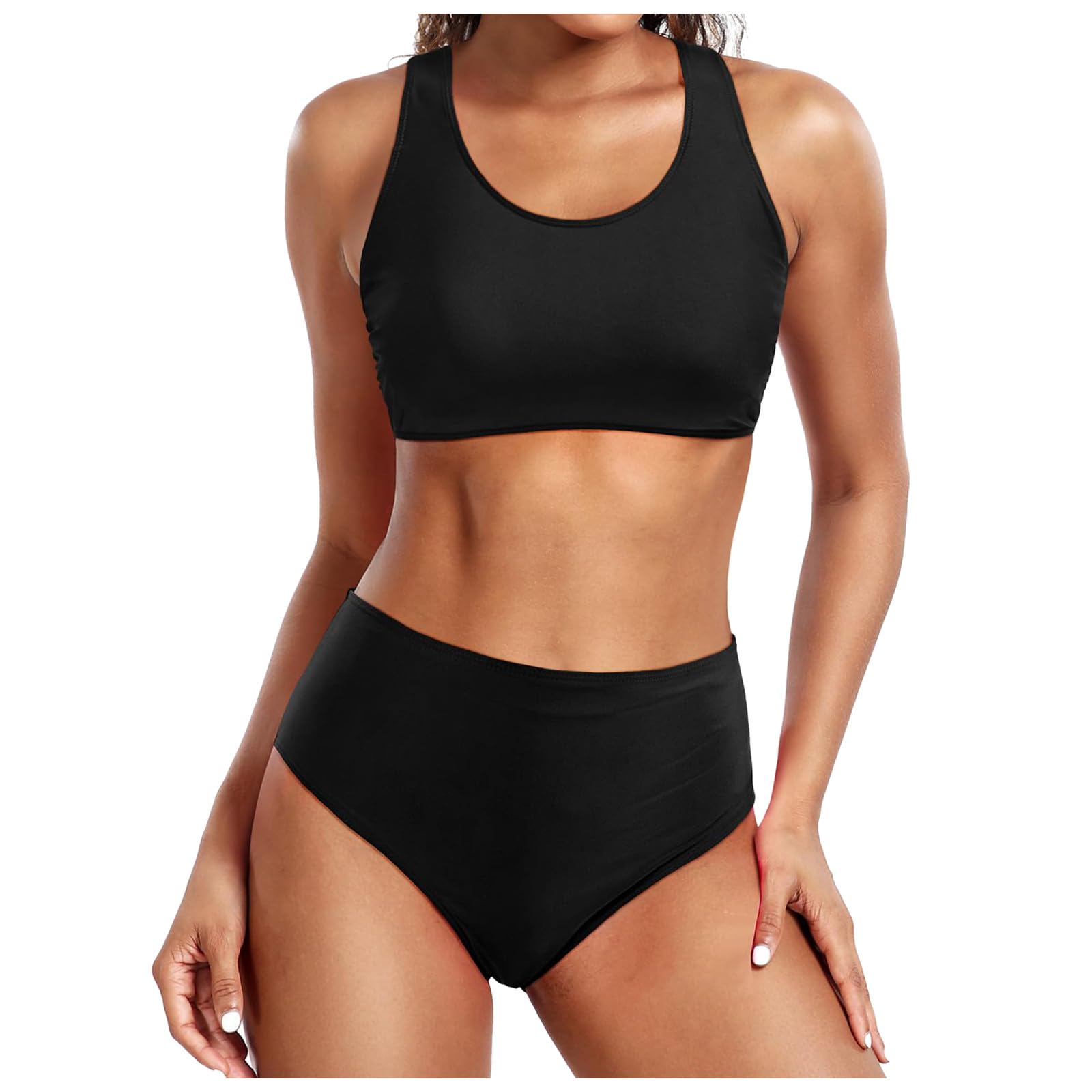 Bikini da donna a vita alta, costume da bagno sexy push up due pezzi, set retrò con stampa increspata, blu, M