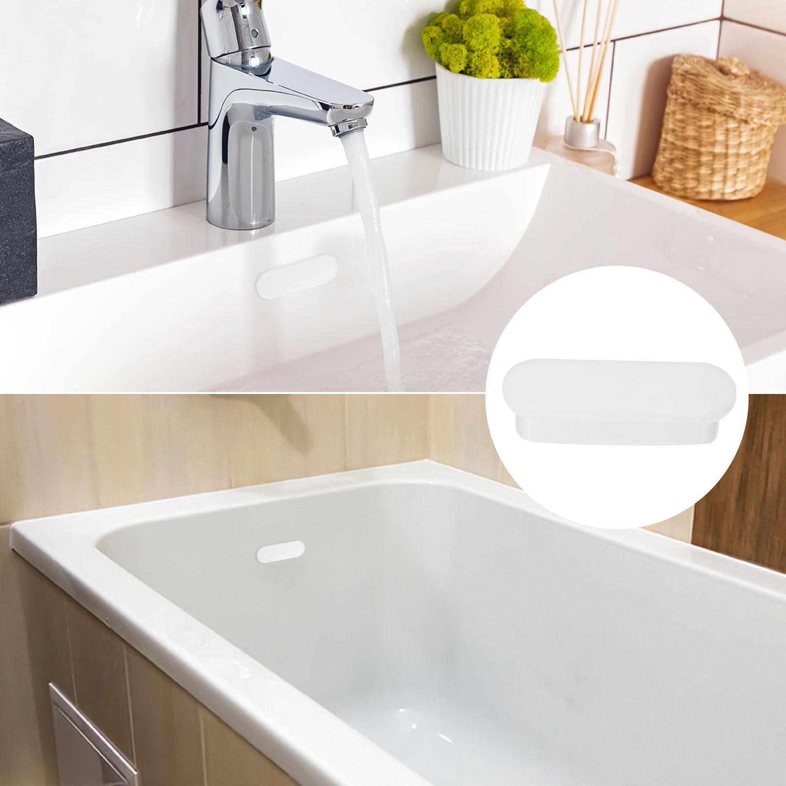QUARKZMAN 4Pcs Anelli Di Troppo Pieno Per Lavello, Rifiniture Per Lavandino Bagno Cucina Vasca Copertura Ovale Foro Semi-Aperto In Silicone Inserimento Nel Foro (Bianco)