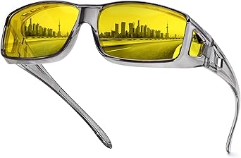 FEISEDY Night Driving Fit Over Glasses Sunglasses for Men Women,Polarized Wrap Around Yellow Sunglasses UV400 B2593