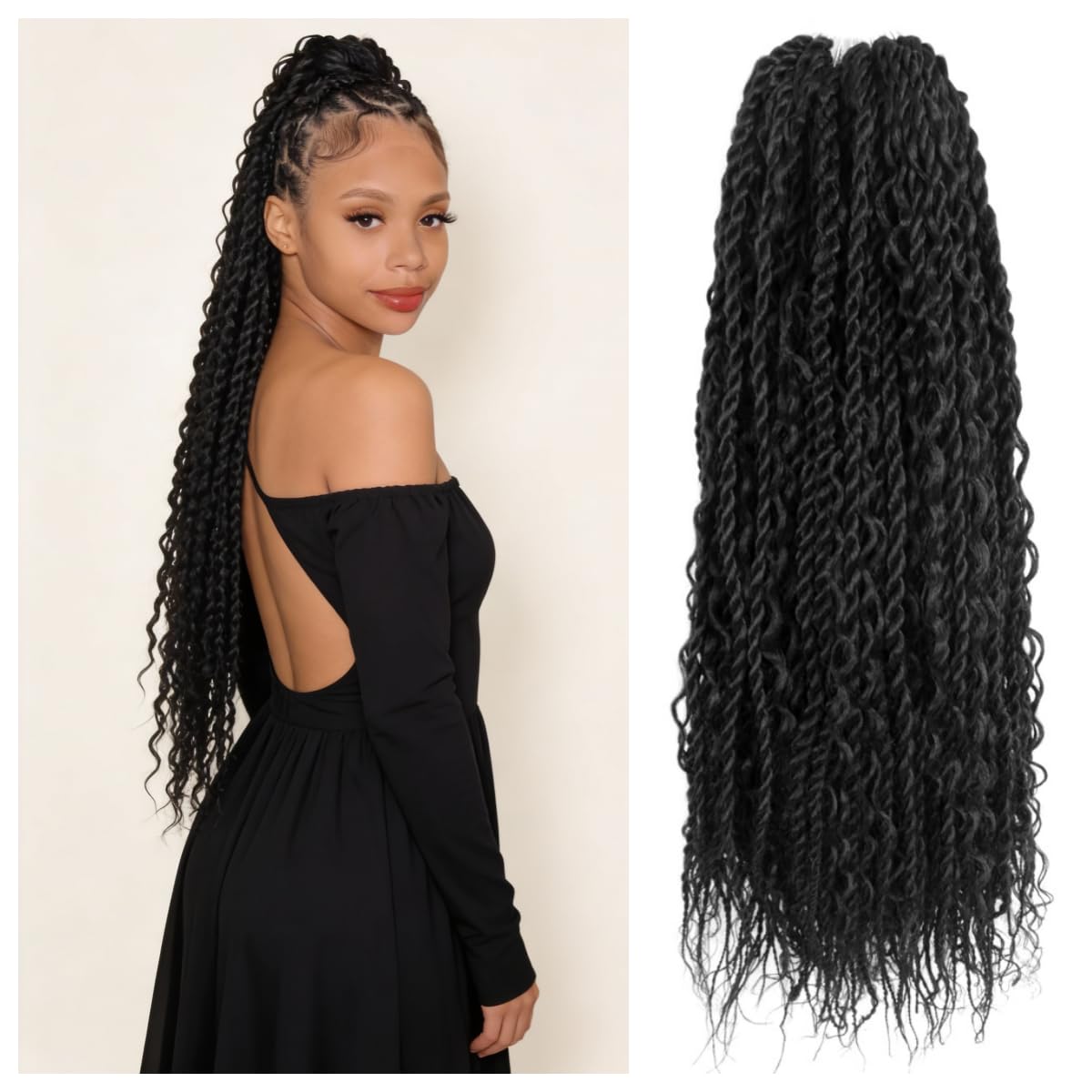 Boho Twist Crochet Hair 14 Inch, 8 Packs Wavy Senegalese Twist Crochet Hair with Curly Ends, Black Pre-Looped Pre-Twisted Island Style Goddess Passion Braids (120 Strands, 1#)