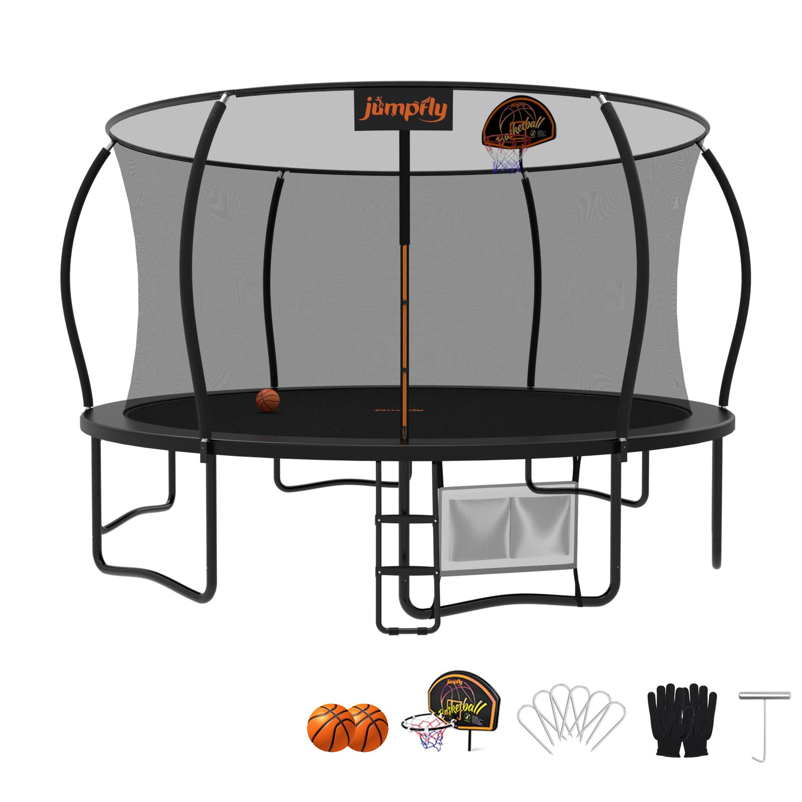 Jumpfly Tranpoline Outdoor Tranpoline for Kid with Basketball Hoop 10FT Recreational Tranpoline with Enclosure Net Dual-color Pad Quick & Easy Assembly ASTM Certified Big Tranpoline for Backyard Black