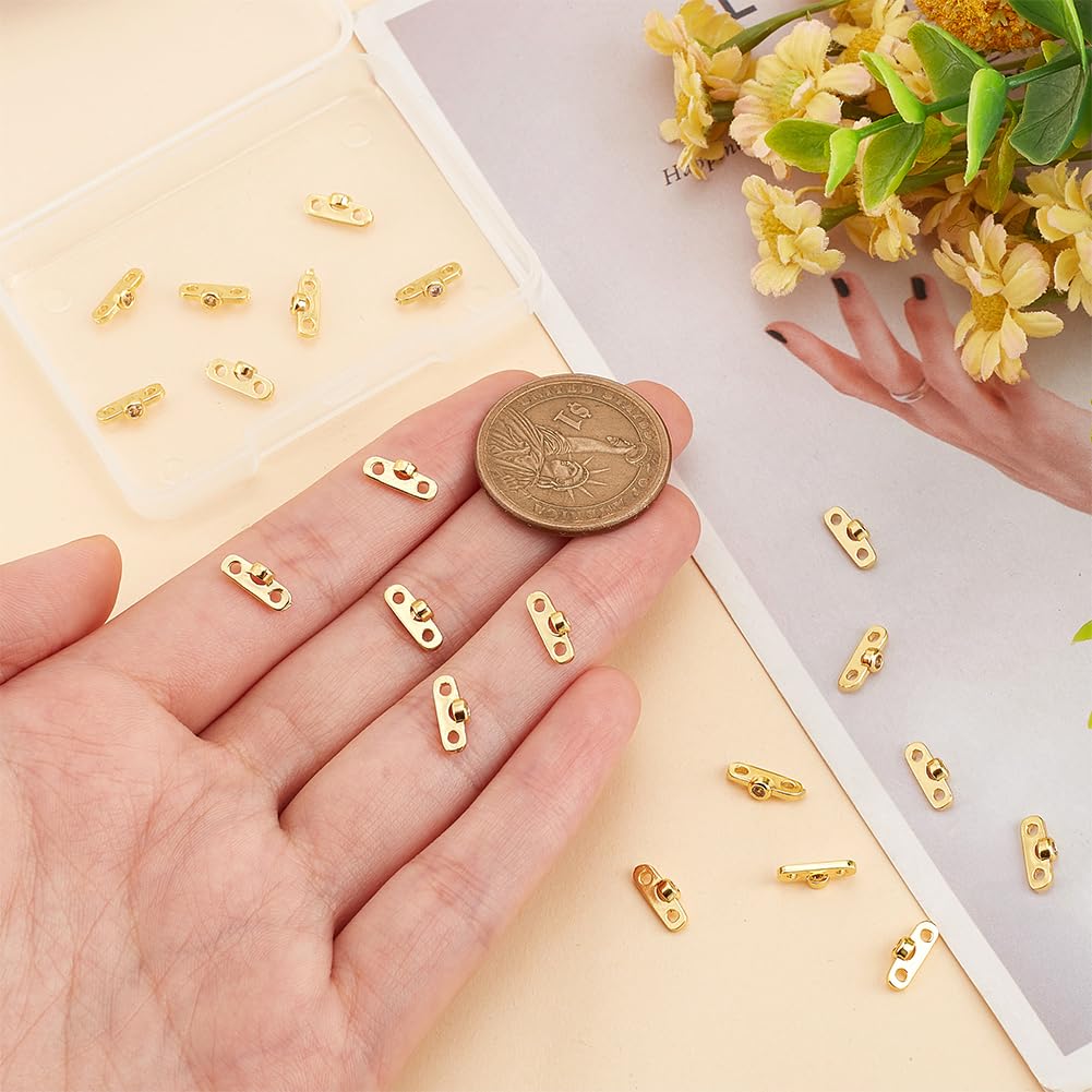 20 dijes de conector de latón chapado en oro de 18 quilates, eslabones de circón cúbicos transparentes de 2 agujeros, cuentas de barra espaciadora, colgantes de oro para collares, pulseras, 3