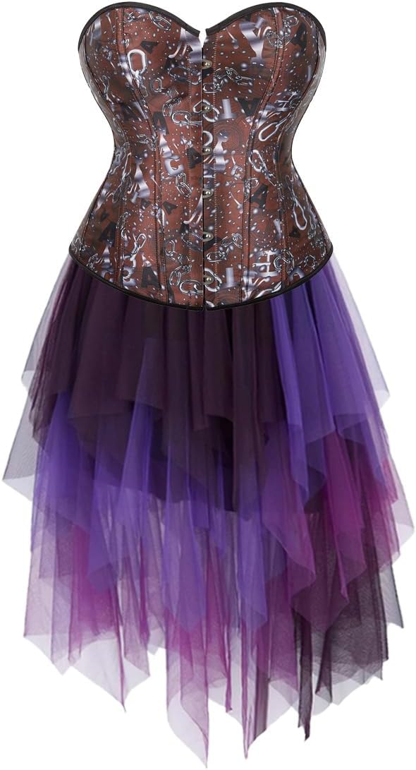 Jutrisujo Corset Dress Top Multi Layer Skirt Tulle Set Plus Size Bustier Outfit Lingerie Lace up Gothic