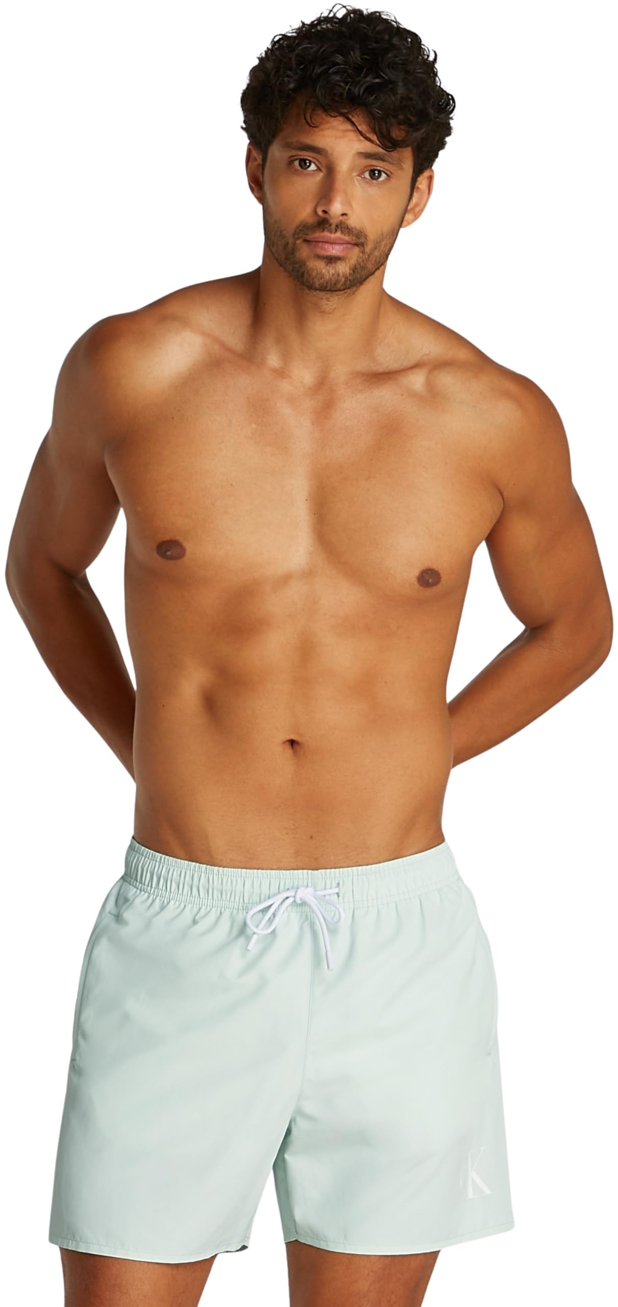 Calvin Klein Men’s Medium Drawstring Swim Shorts with Logo, Grey (Moonlight Jade), 6XL