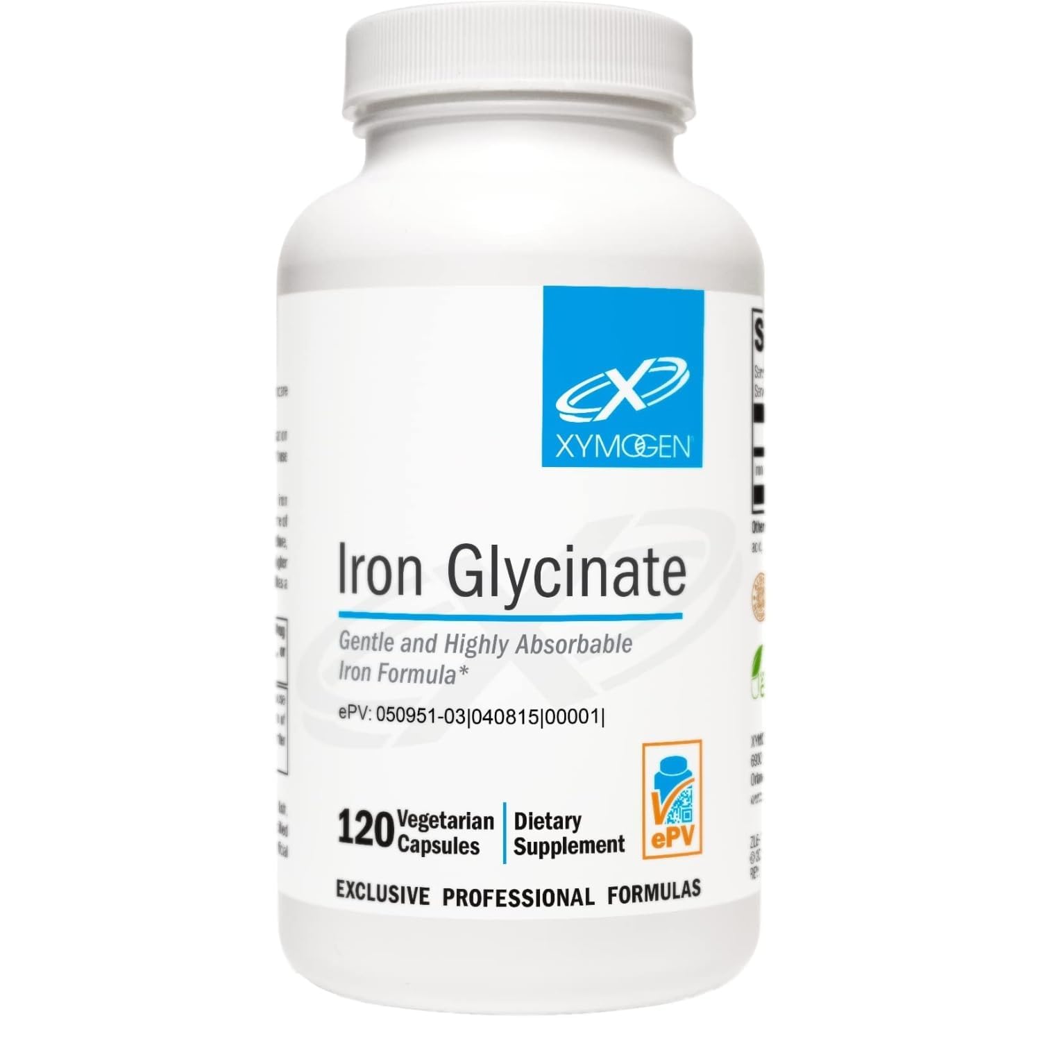 XYMOGEN Iron Glycinate, 120 Capsules