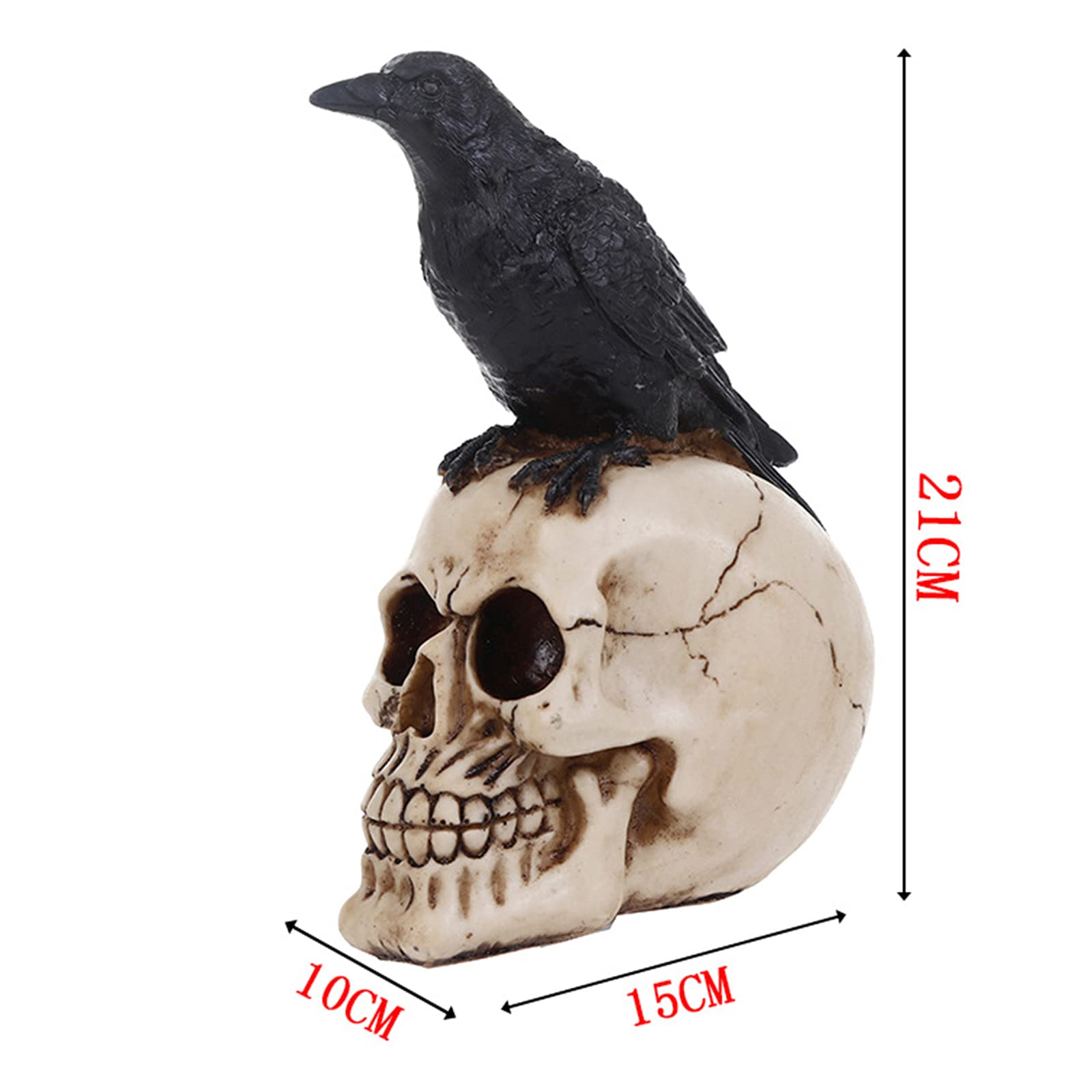 Cráneo Personaje Gótico Diseño Humano Cráneo Y Cuervo Significa Muerte Mejor Simulación Srequizise Resina Decoración para Halloween,10 * 15 * 21cm