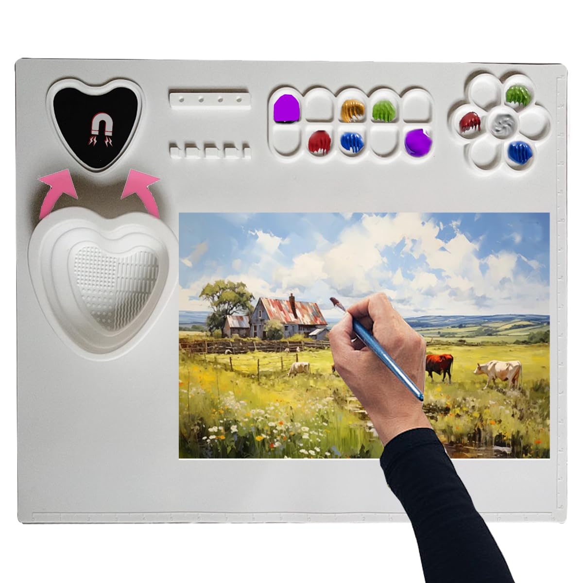 Tapis De Bricolage En Silicone 40x50 Cm - Antidérapant, Imperméable, Avec Godets à Peinture Et Tasse De Nettoyage - Pour Peinture, Résine, Artisanat Enfants/adultes