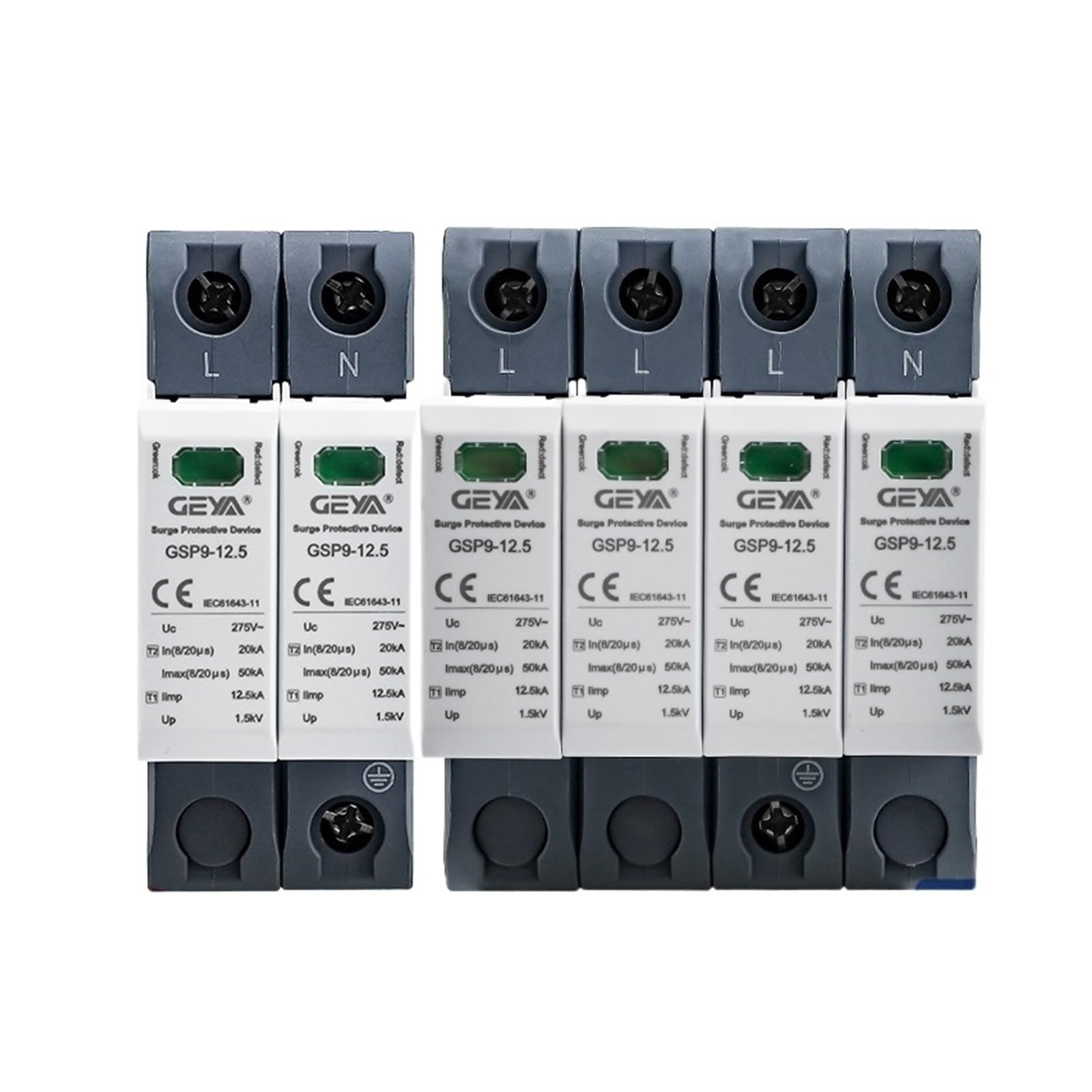 AVSBBYEPS GSP9 12.5KA T1 Class AC Surge Protector 2P 1P+NPE 4P 3P+ SPD 275VAC Din Rail House T2 20~50KA(4P 12.5KA 275VAC)