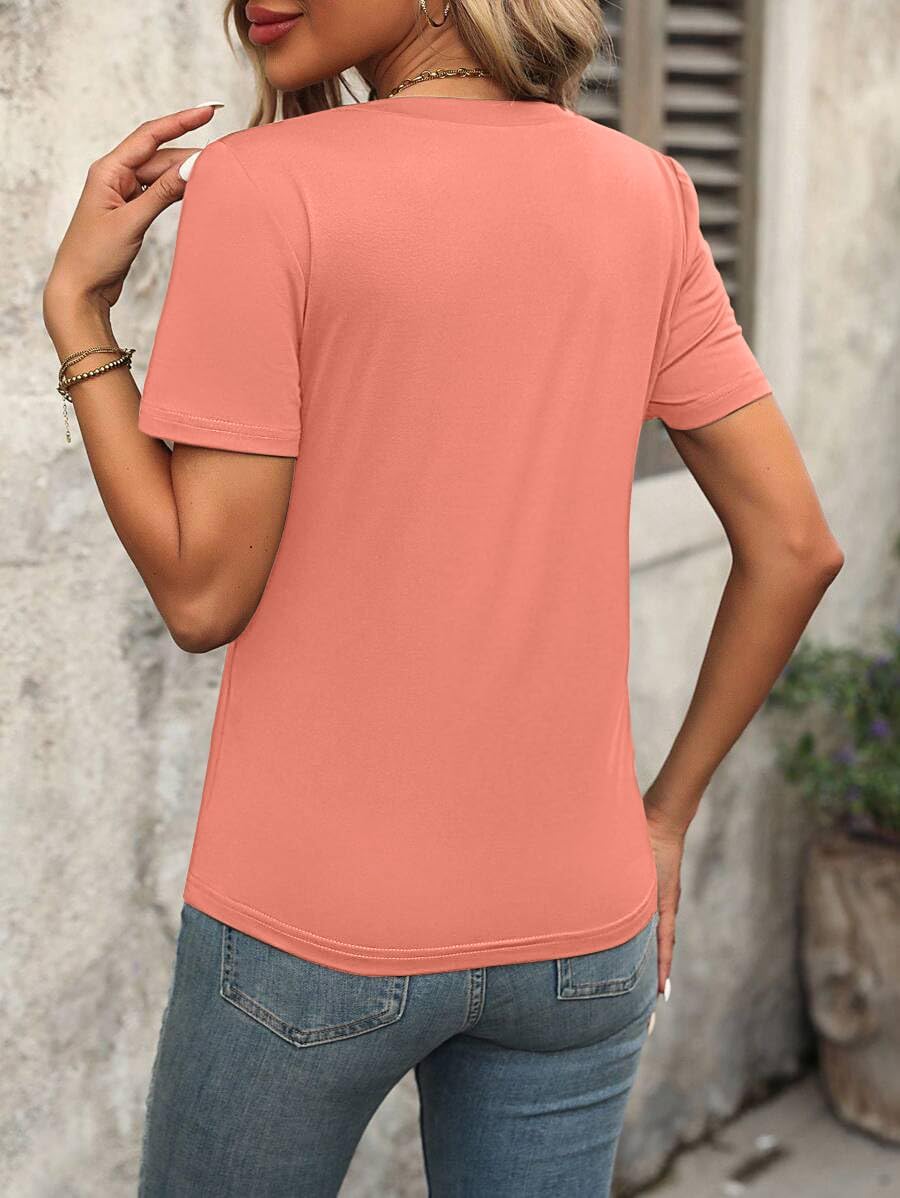 Womens Tops V Neck T Shirt Shoulder Pleated Blouse Business Clothes Fashion Outfits Spring Summer Essentials 2026 - Image 2