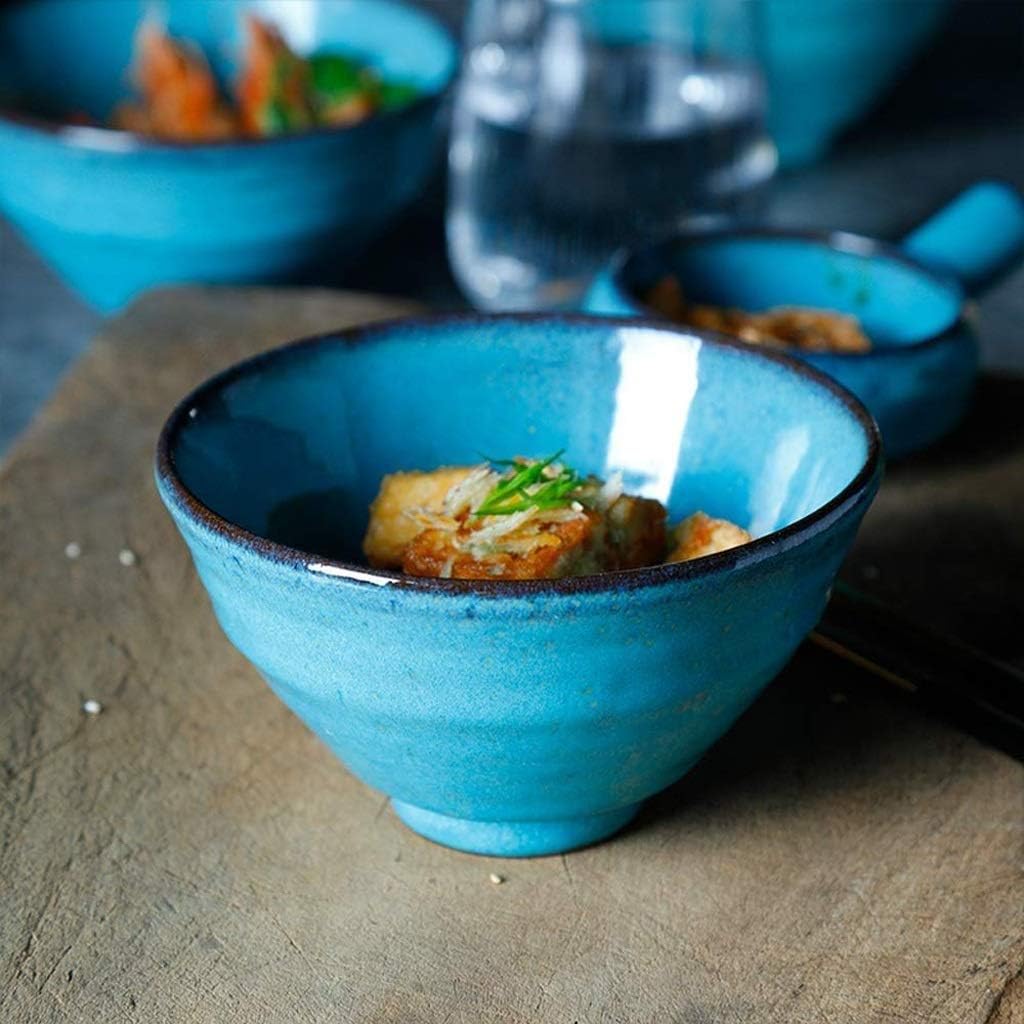 Ceramic Mixing Bowls, Serving Bowl Set, Non Slip and Beautiful Outer Design,Cooking Supplies, Blue