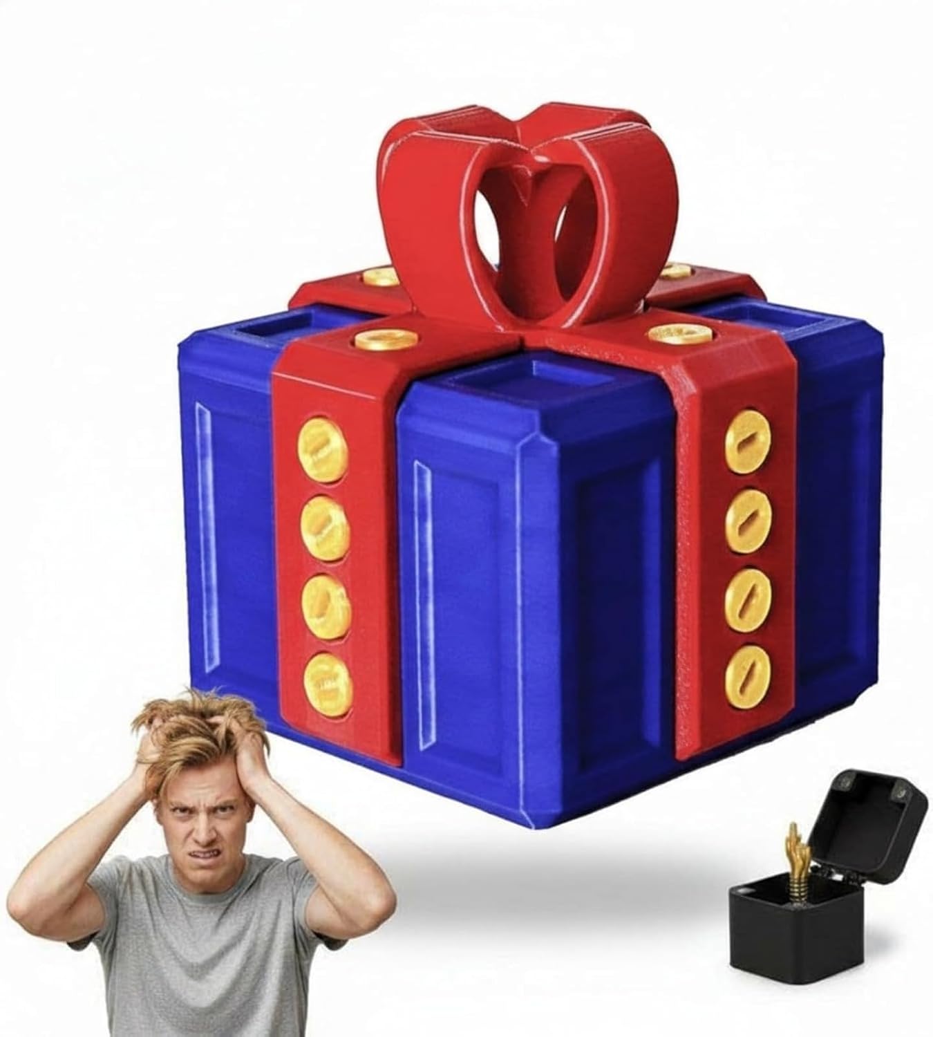 Boîte cadeau ennuyeuse – Cadeau surprise pop-up pour anniversaire ou Noël, boîte farce avec vis, blague de bureau amusante (8 x 8 cm