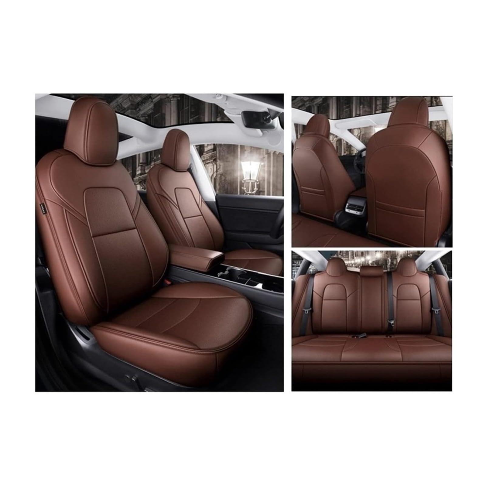 Für Model 3 Für Y 360 Grad Voll Abgedeckt Custom Auto Sitz Abdeckung Set Kissen Schutz Autositzbezüge(5pcs Coffee Set)