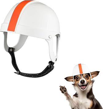 Lovely Helmet for Dogs & Cats Hard Safety Cap with Adjustable Belt Head Driving Protection for Puppy Outdoor Motorcycle Riding White-Orange,Small