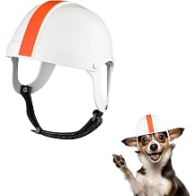 Lovely Helmet for Dogs & Cats Hard Safety Cap with Adjustable Belt Head Driving Protection for Puppy Outdoor Motorcycle Riding White-Orange,Small