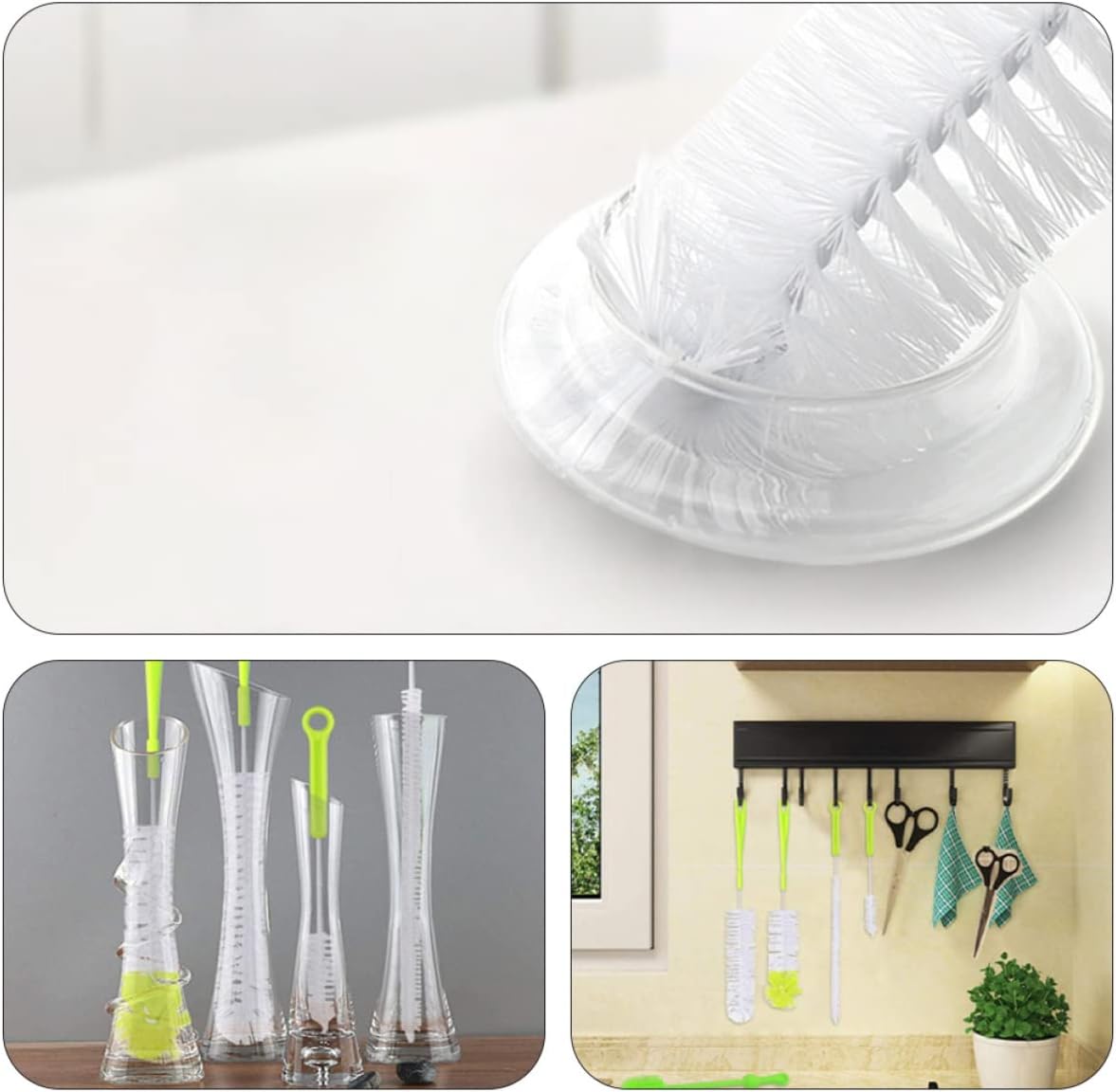 CALLARON 2sets Handle Bottle Brushes for Water Bottle Cleaning Food-Grade Material Scratch Design Light Green