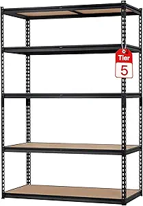 Garage Storage Shelves 5 Tiers, Heavy Duty Storage Shelving Racks with 2500 Lbs Capacity, 48" L x 24" W x 72" H Metal Adjustable Shelving Unit for Kitchen Pantry Basement Bathroom Laundry