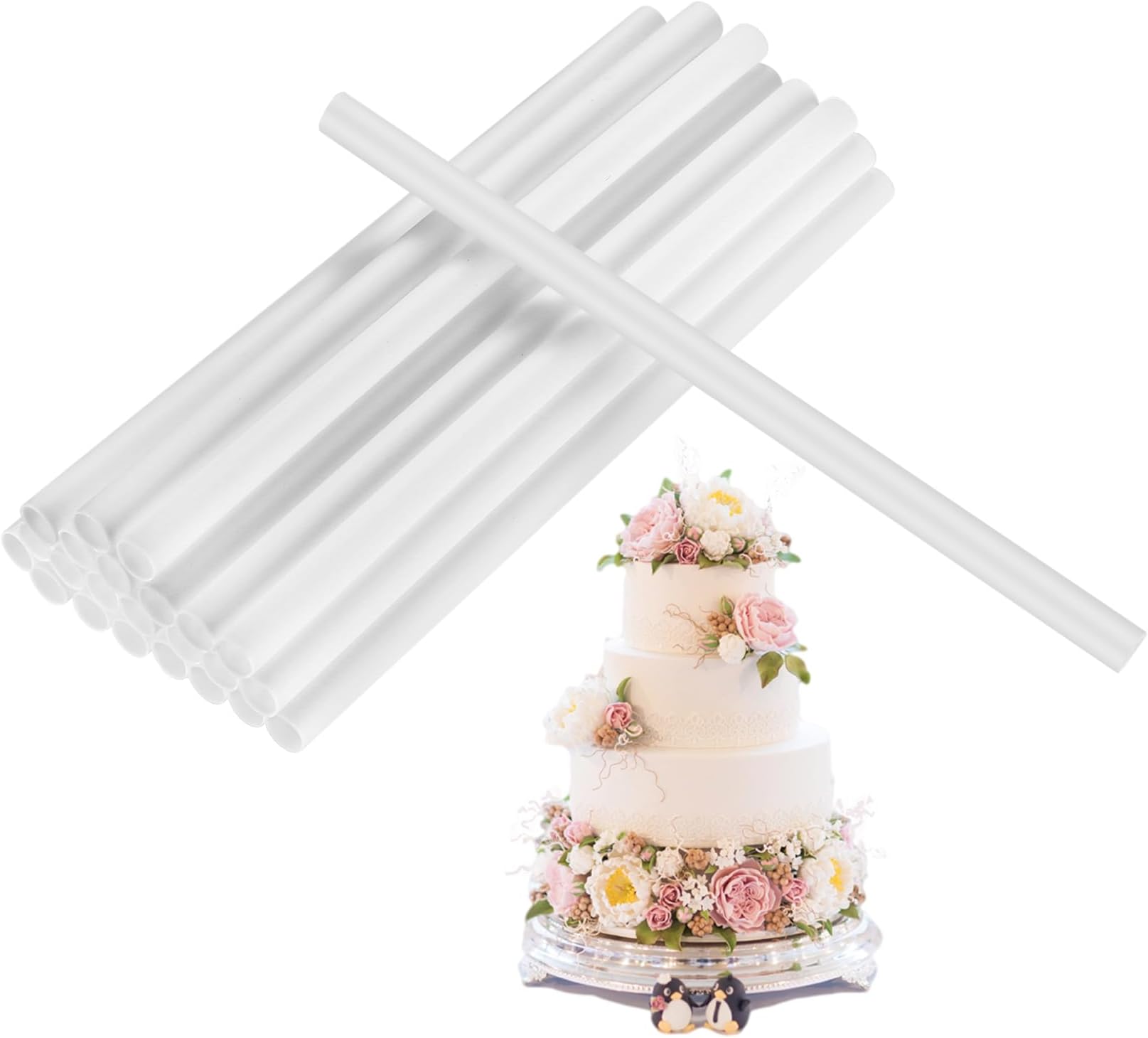 24 Pcs Cake Dowels for Tiered Cakes, 9.44" Cake Supports for Tiered Cakes, Plastic Cake Support Rods, Cake Dowel Rods Set, White Cake Stand Sticks for Tiered Cake Construction Stacking Supporting