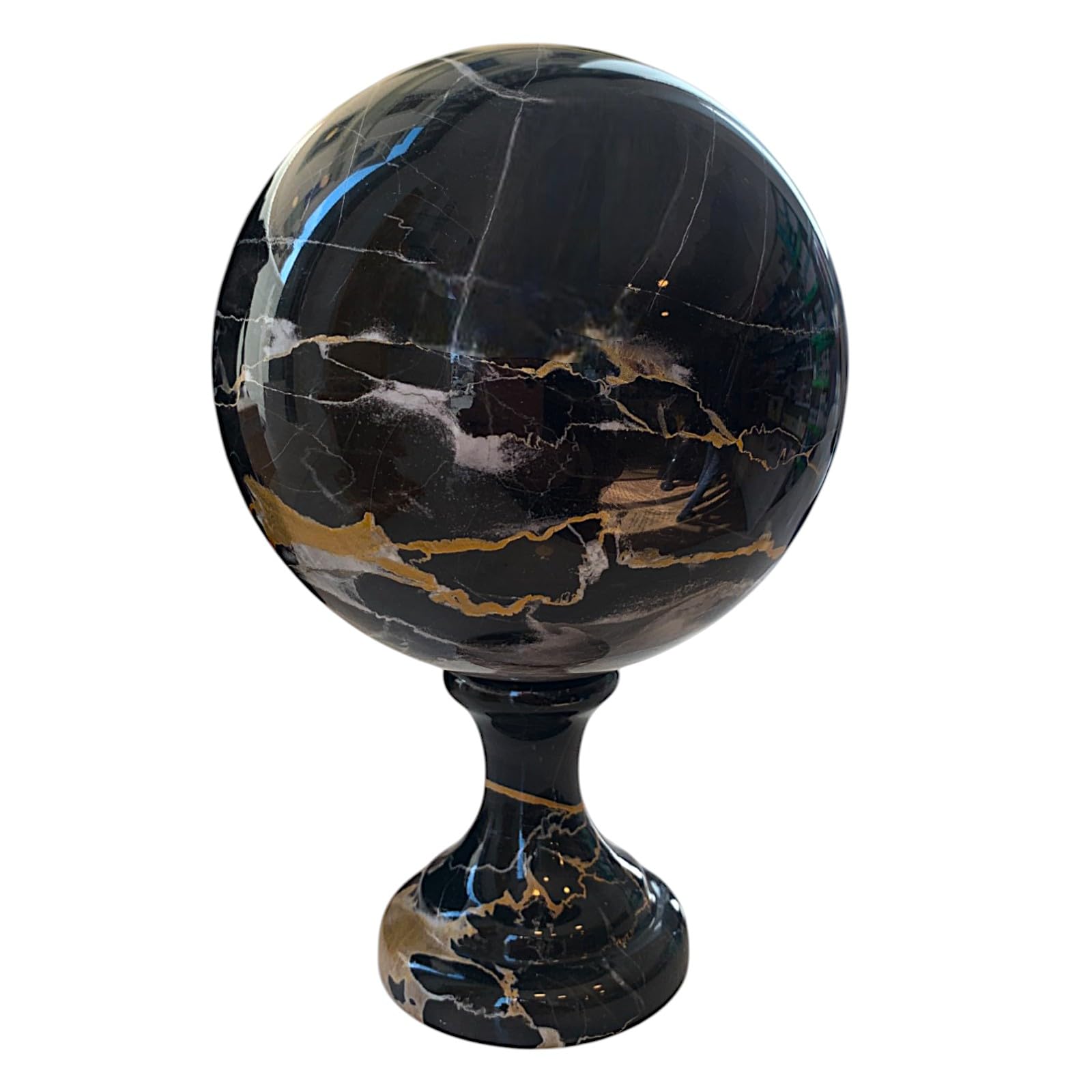 Sphère en marbre Noir Portoro d'Italie 12cm objet déco luxe fait main