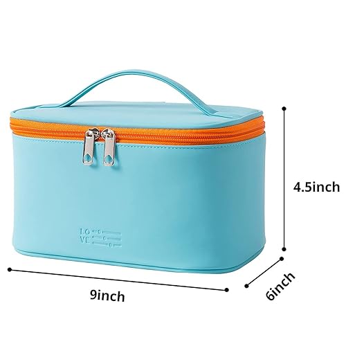 Miniatura 3 de KITENROM Bolsa de maquillaje portátil de viaje con soporte para cepillo, bolsa de maquillaje impermeable para mujeres con asa azul